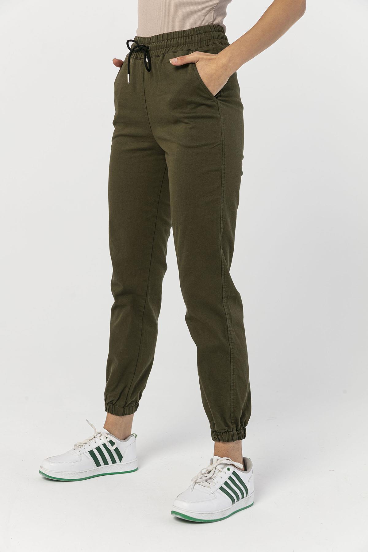 Kadın Beli Paçası Lastikli Gabardin Pantolon