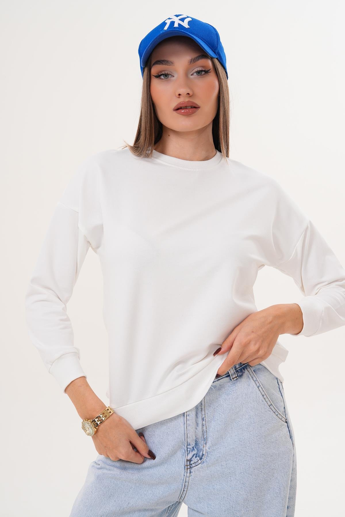 Kadın Bisiklet Yaka Sweatshirt 255263 -