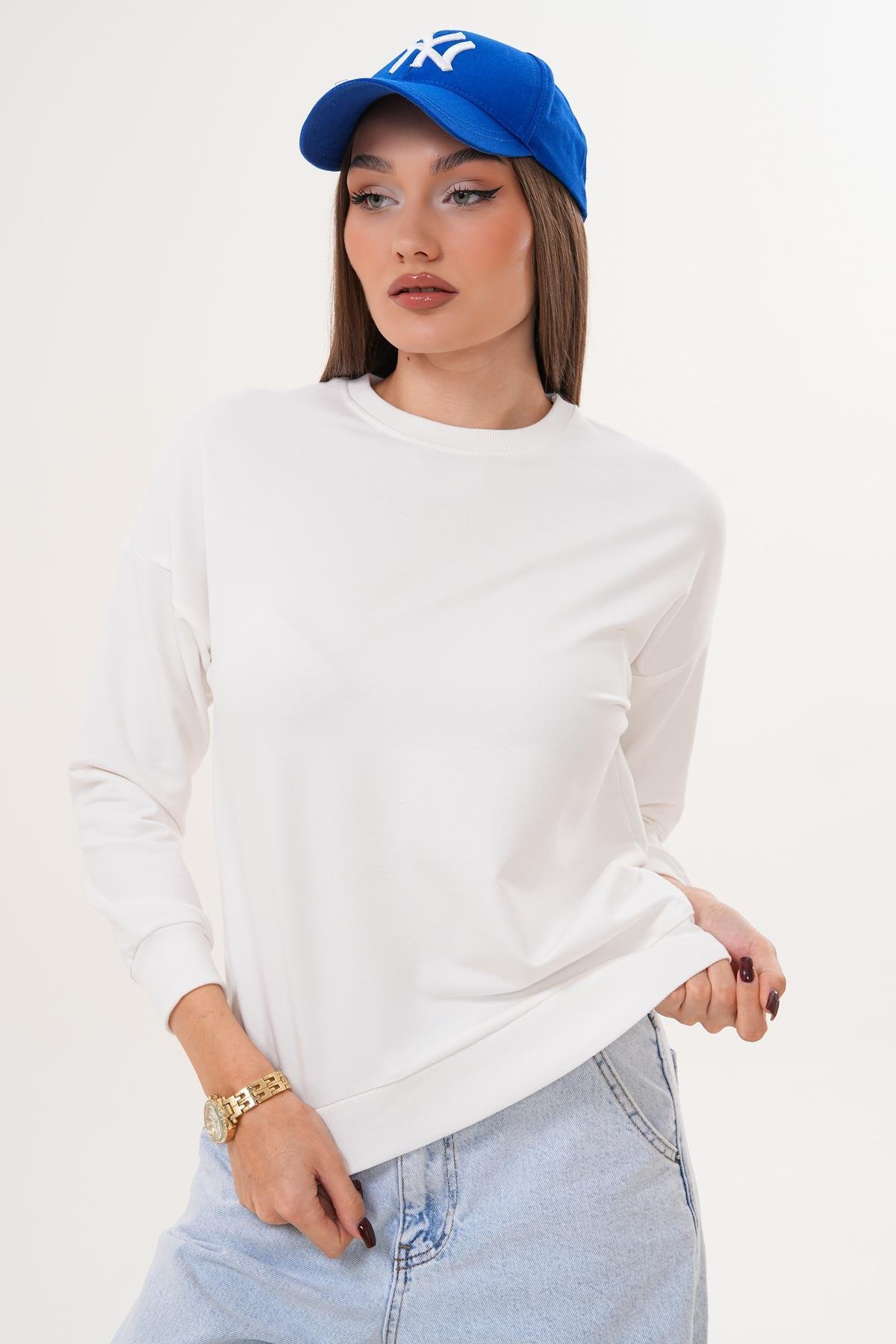 Kadın Bisiklet Yaka Sweatshirt 255263 -