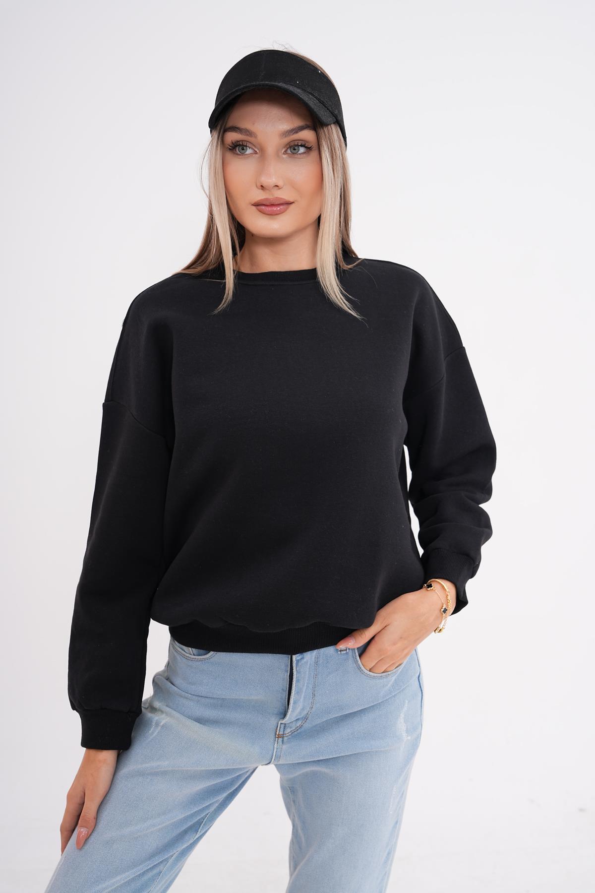 Kadın Bisiklet Yaka Üç İplik Oversize Sweatshirt 245075 -