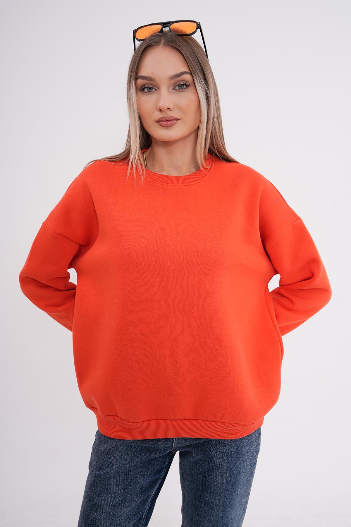 Kadın Bisiklet Yaka Üç İplik Oversize Sweatshirt 245075 -