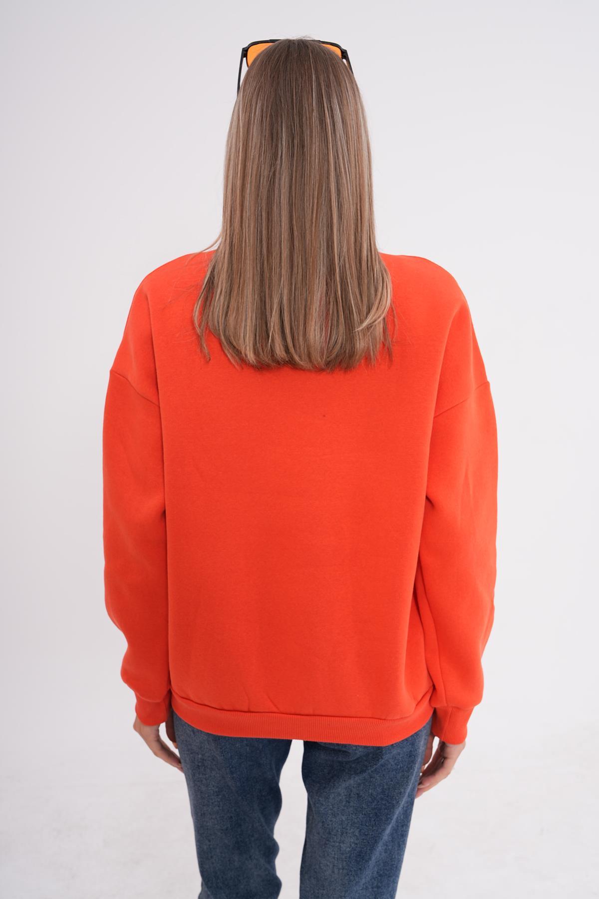 Kadın Bisiklet Yaka Üç İplik Oversize Sweatshirt 245075 -
