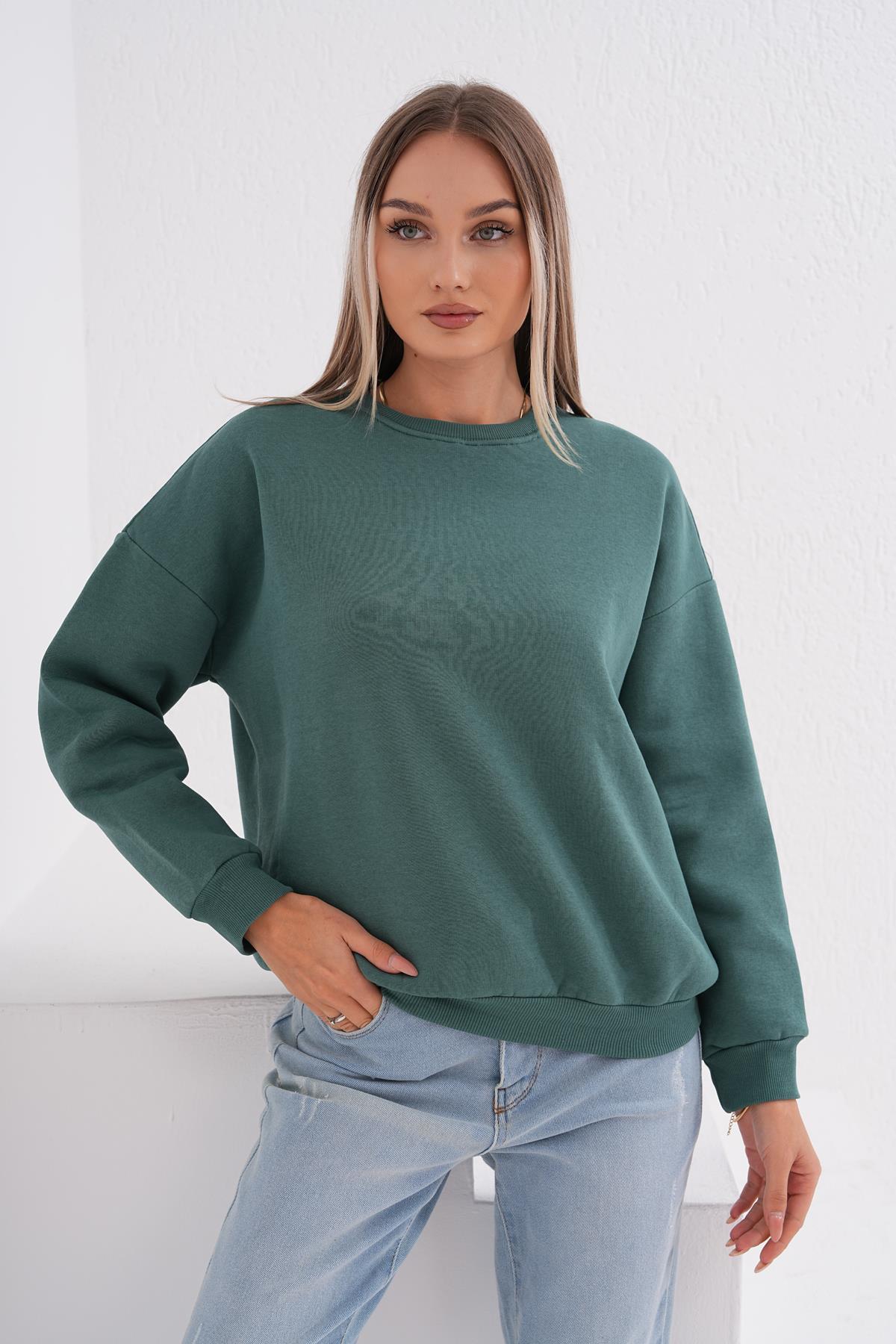 Kadın Bisiklet Yaka Üç İplik Oversize Sweatshirt 245075 -