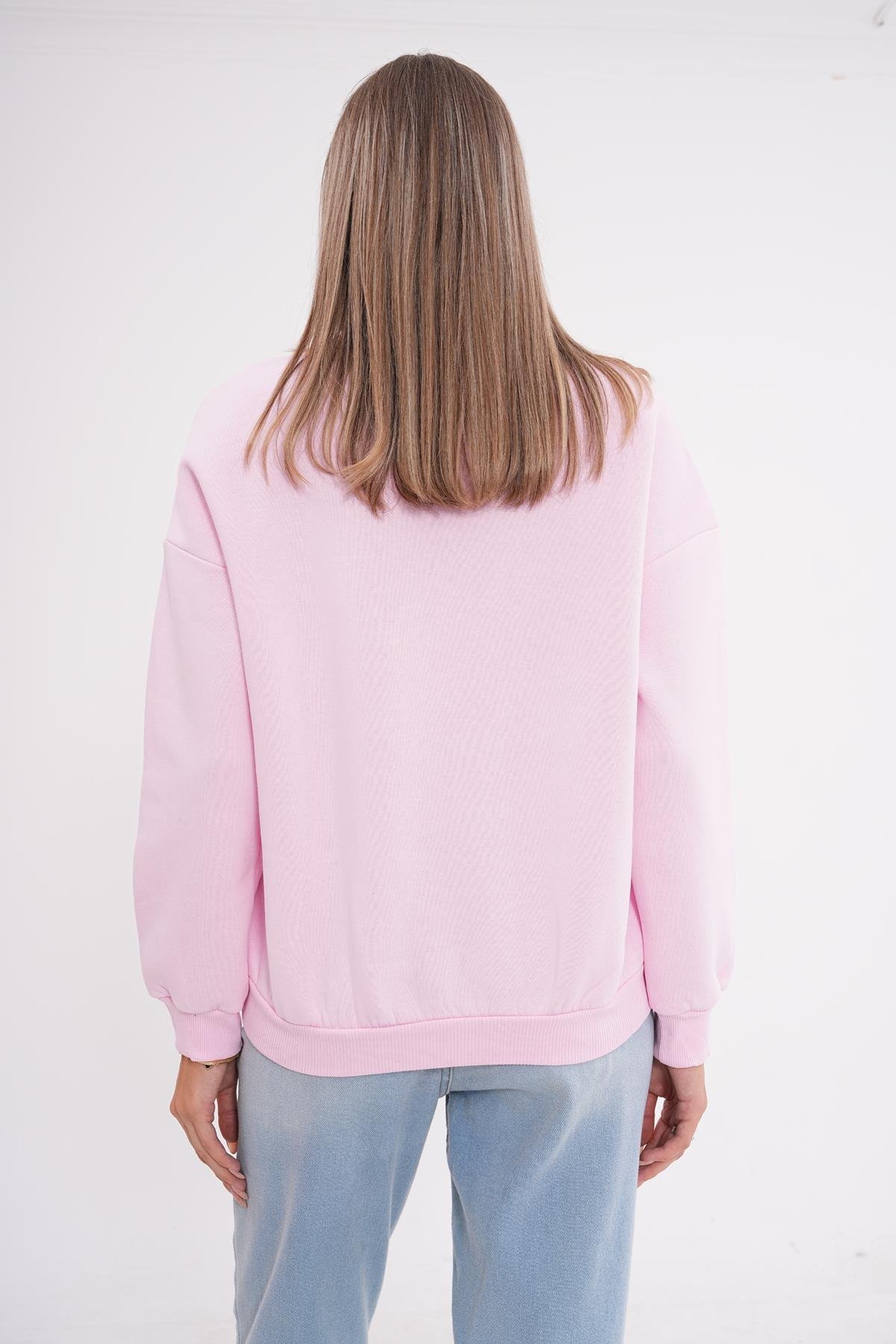 Kadın Bisiklet Yaka Üç İplik Oversize Sweatshirt 245075 -