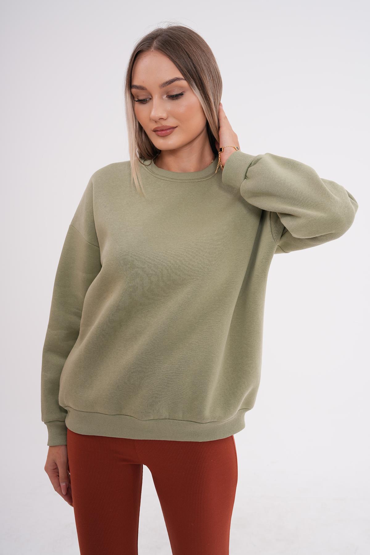 Kadın Bisiklet Yaka Üç İplik Oversize Sweatshirt 245075 -