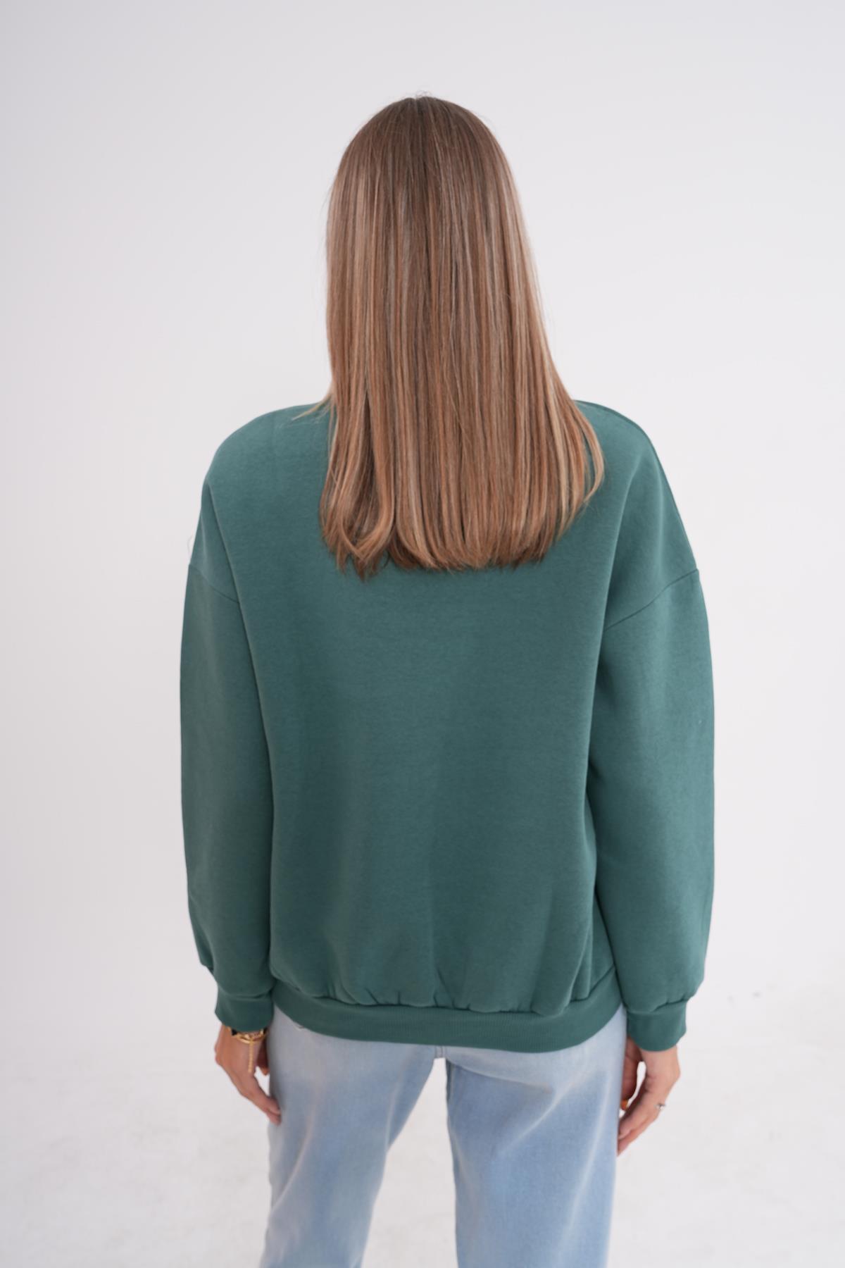 Kadın Bisiklet Yaka Üç İplik Oversize Sweatshirt 245075 -