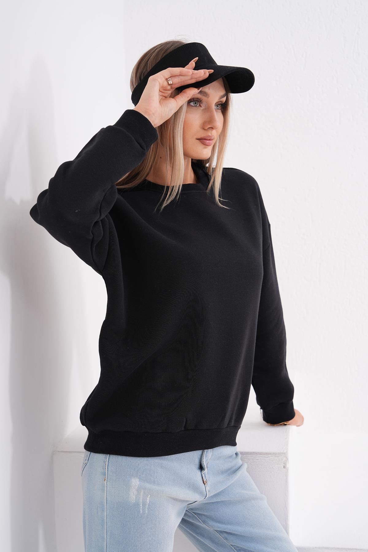 Kadın Bisiklet Yaka Üç İplik Oversize Sweatshirt 245075 -