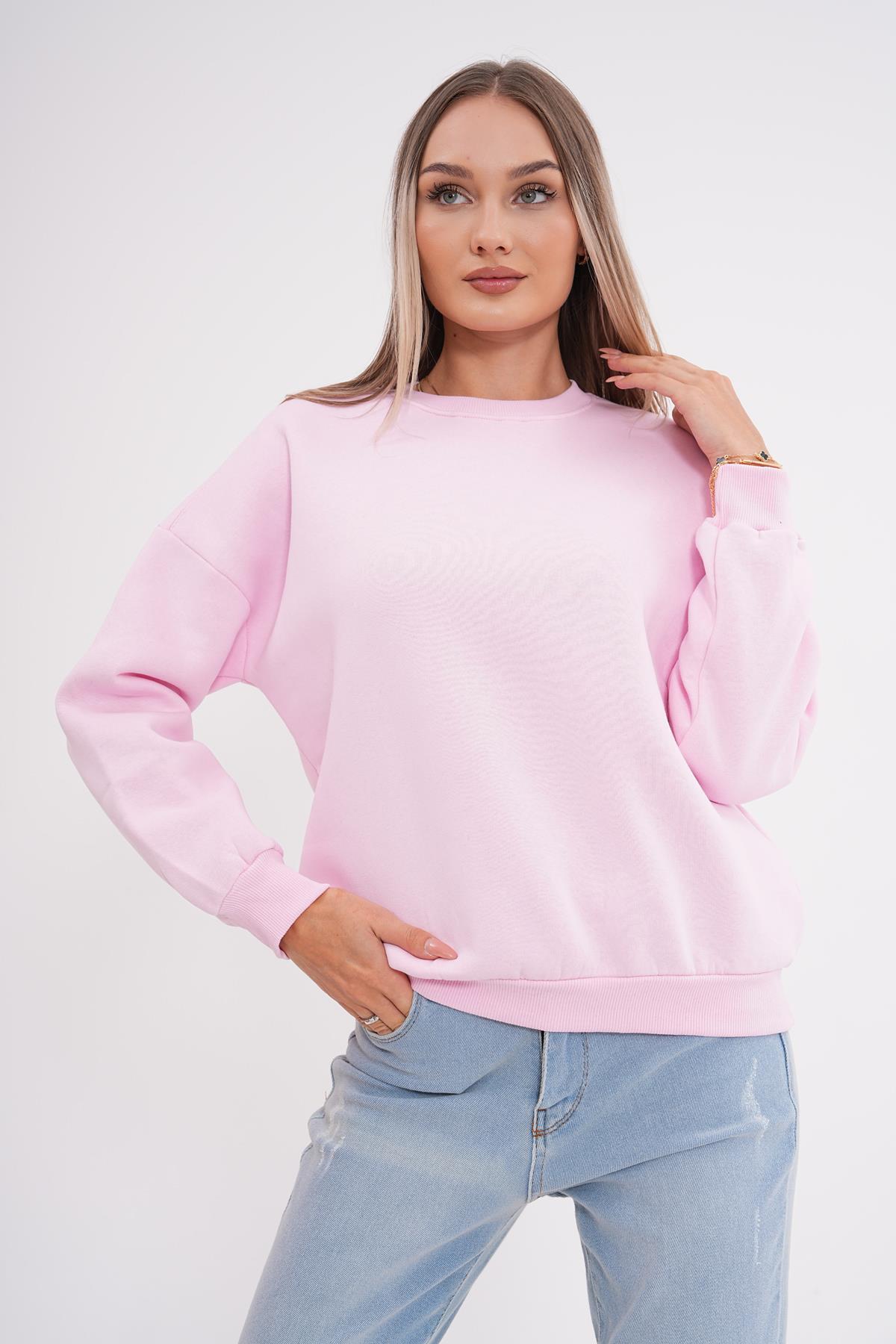 Kadın Bisiklet Yaka Üç İplik Oversize Sweatshirt 245075 -