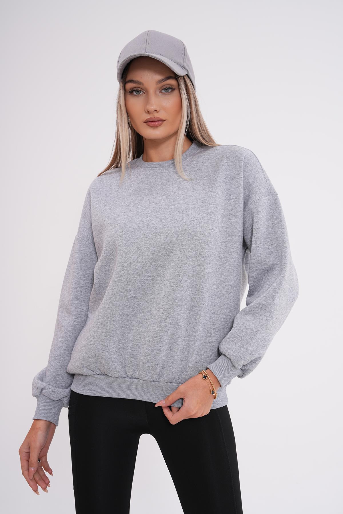 Kadın Bisiklet Yaka Üç İplik Oversize Sweatshirt 245075 -