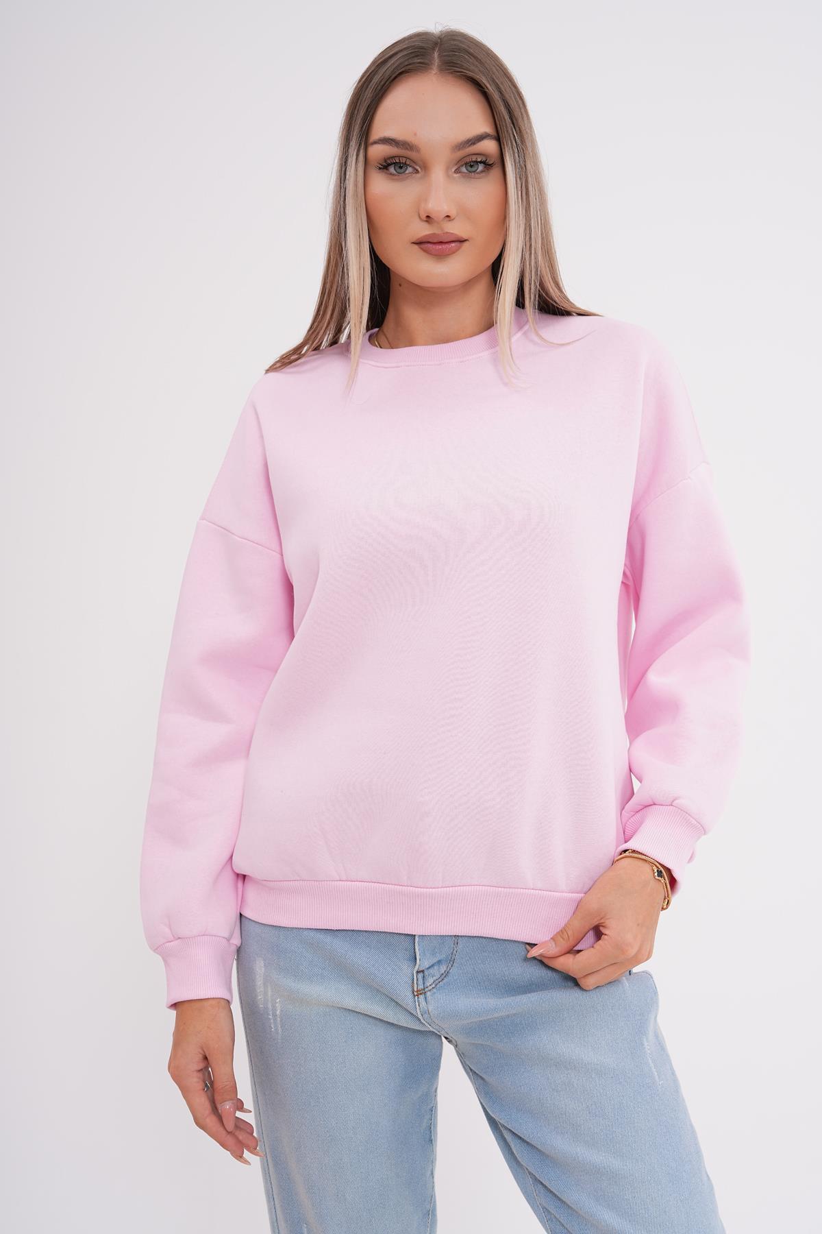 Kadın Bisiklet Yaka Üç İplik Oversize Sweatshirt 245075 -