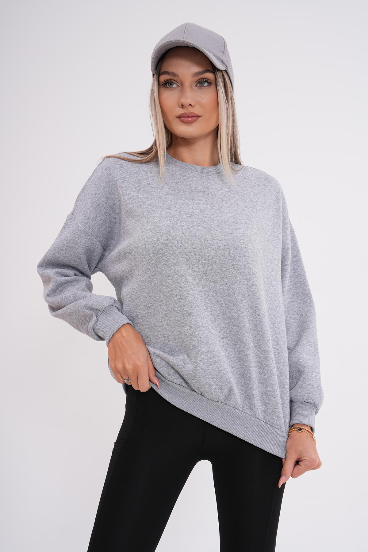 Kadın Bisiklet Yaka Üç İplik Oversize Sweatshirt 245075 -