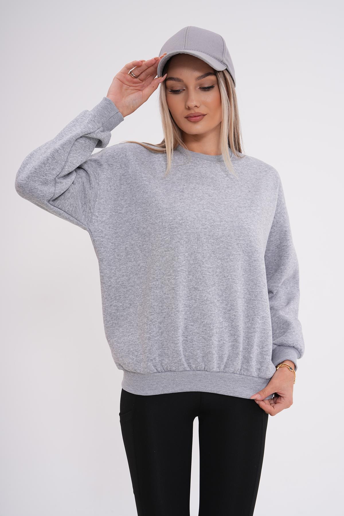 Kadın Bisiklet Yaka Üç İplik Oversize Sweatshirt 245075 -