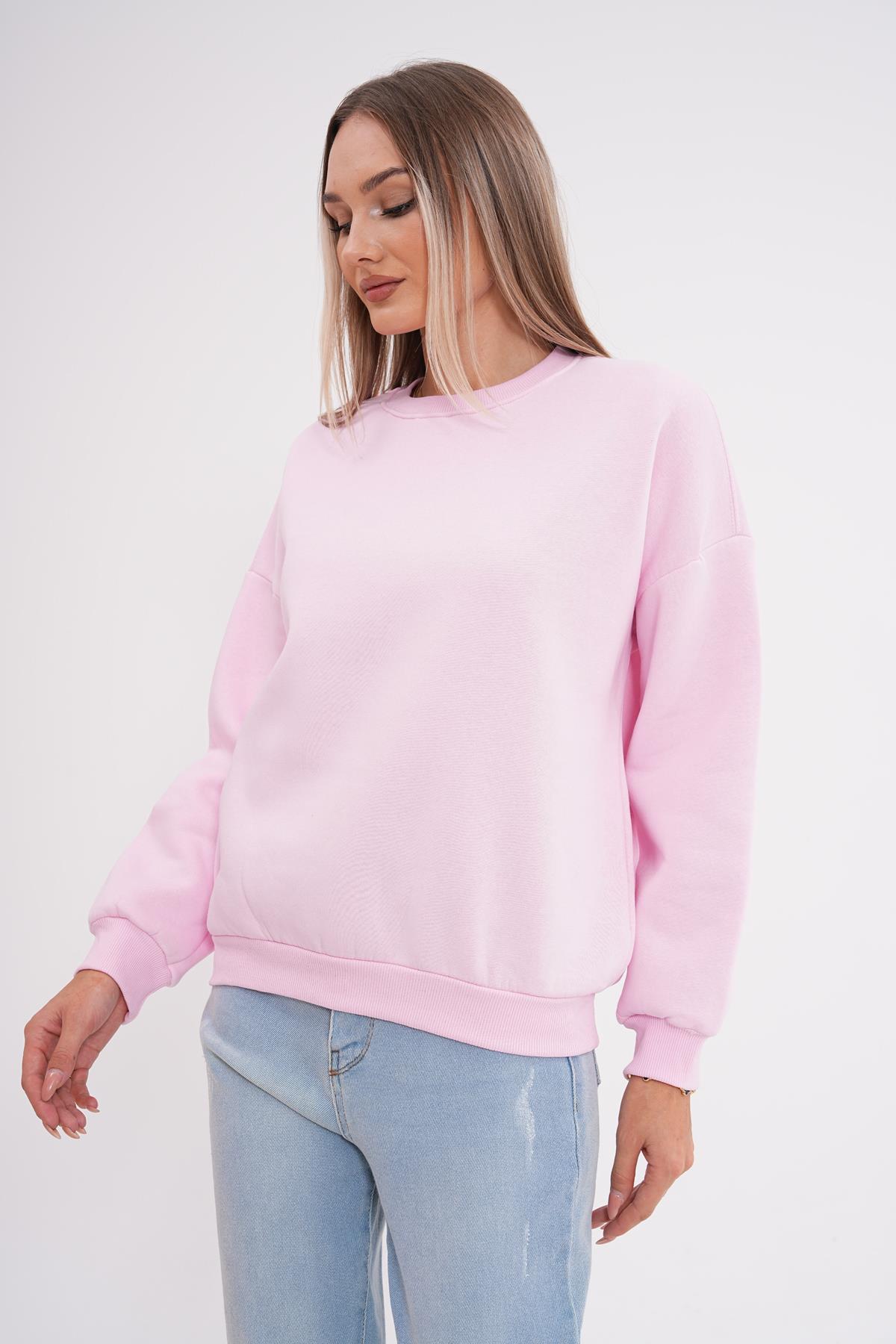 Kadın Bisiklet Yaka Üç İplik Oversize Sweatshirt 245075 -