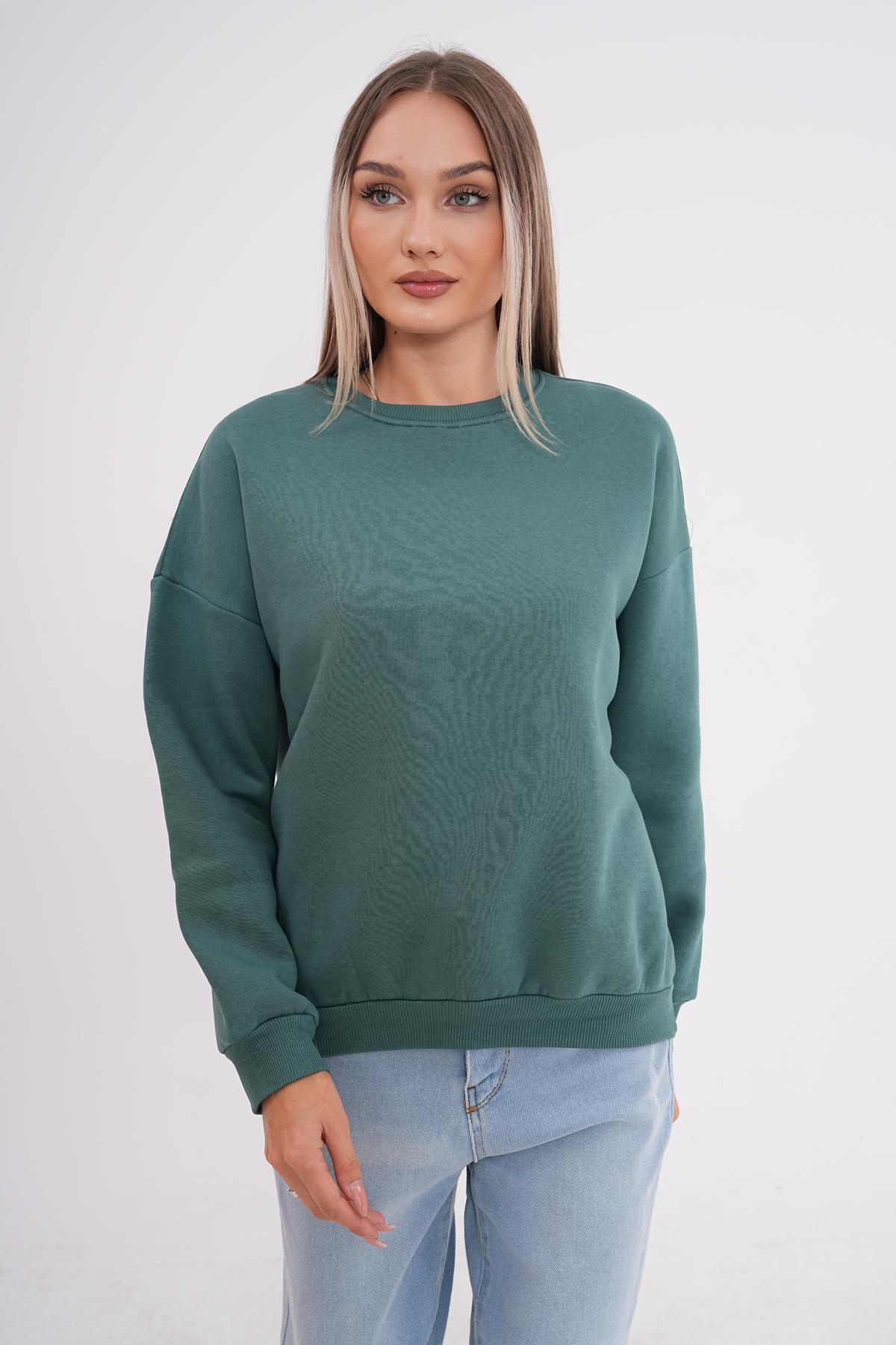 Kadın Bisiklet Yaka Üç İplik Oversize Sweatshirt 245075 -