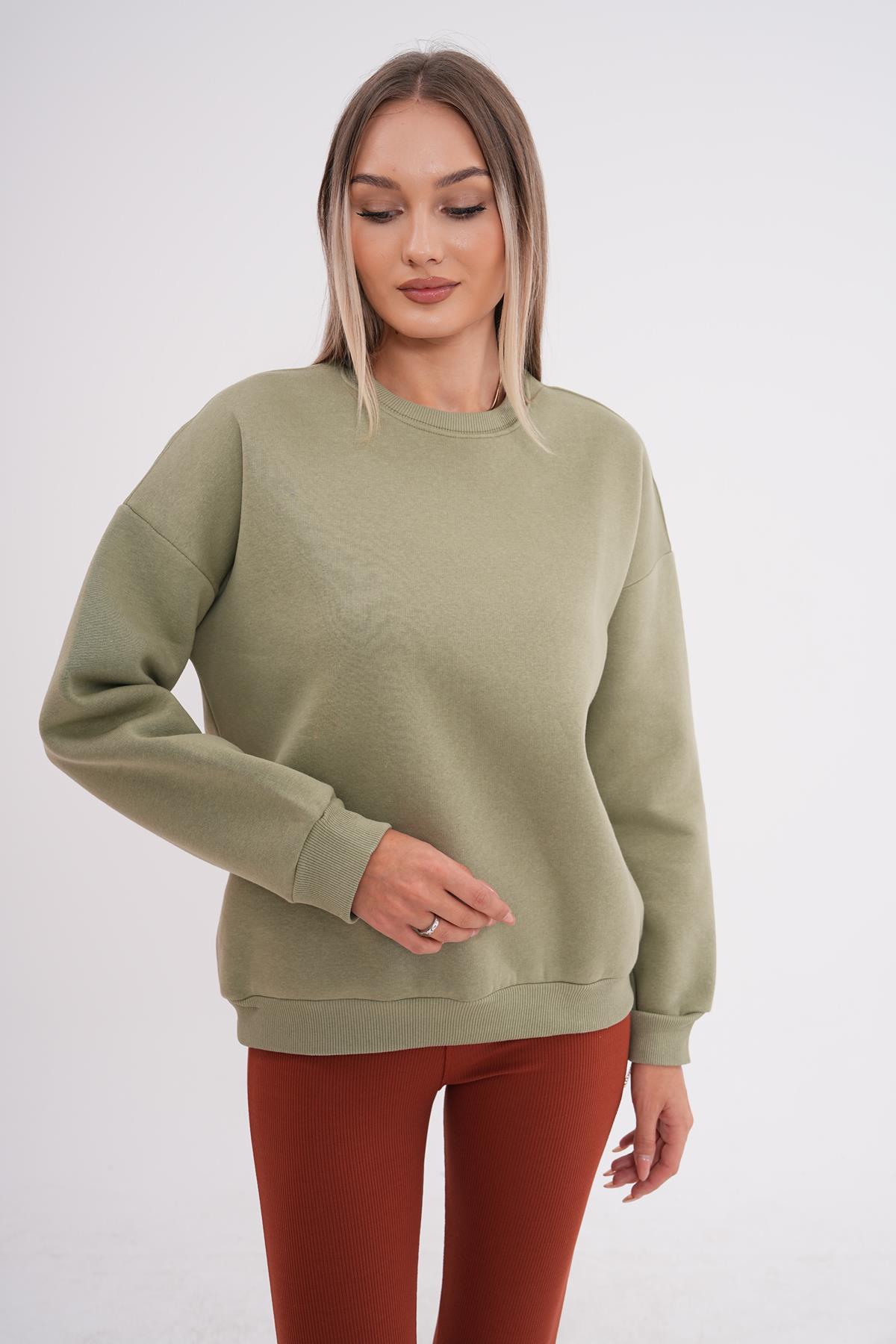 Kadın Bisiklet Yaka Üç İplik Oversize Sweatshirt 245075 -