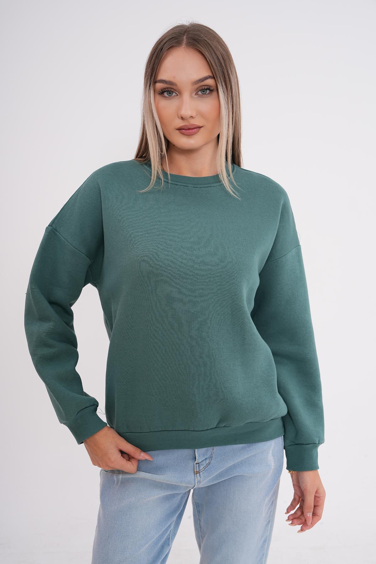 Kadın Bisiklet Yaka Üç İplik Oversize Sweatshirt 245075 -
