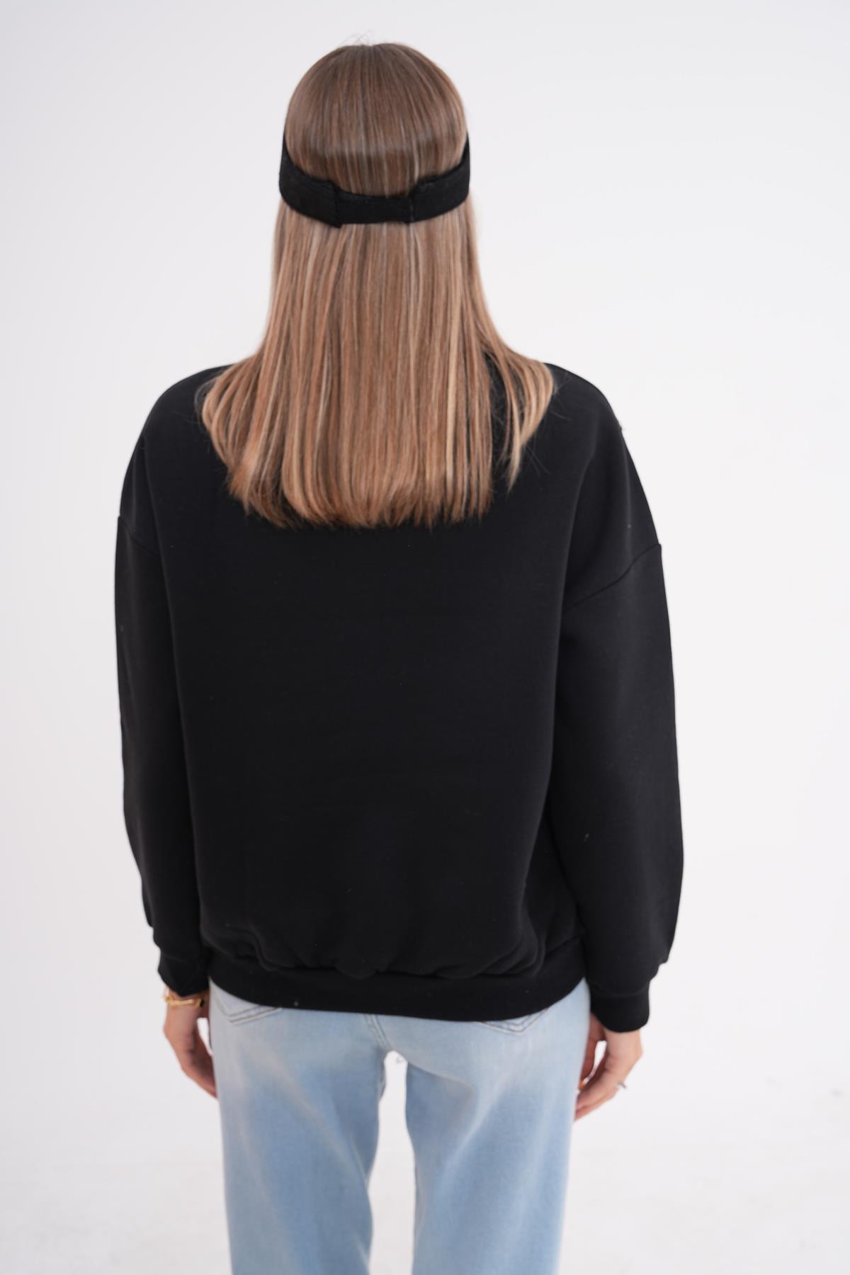 Kadın Bisiklet Yaka Üç İplik Oversize Sweatshirt 245075 -