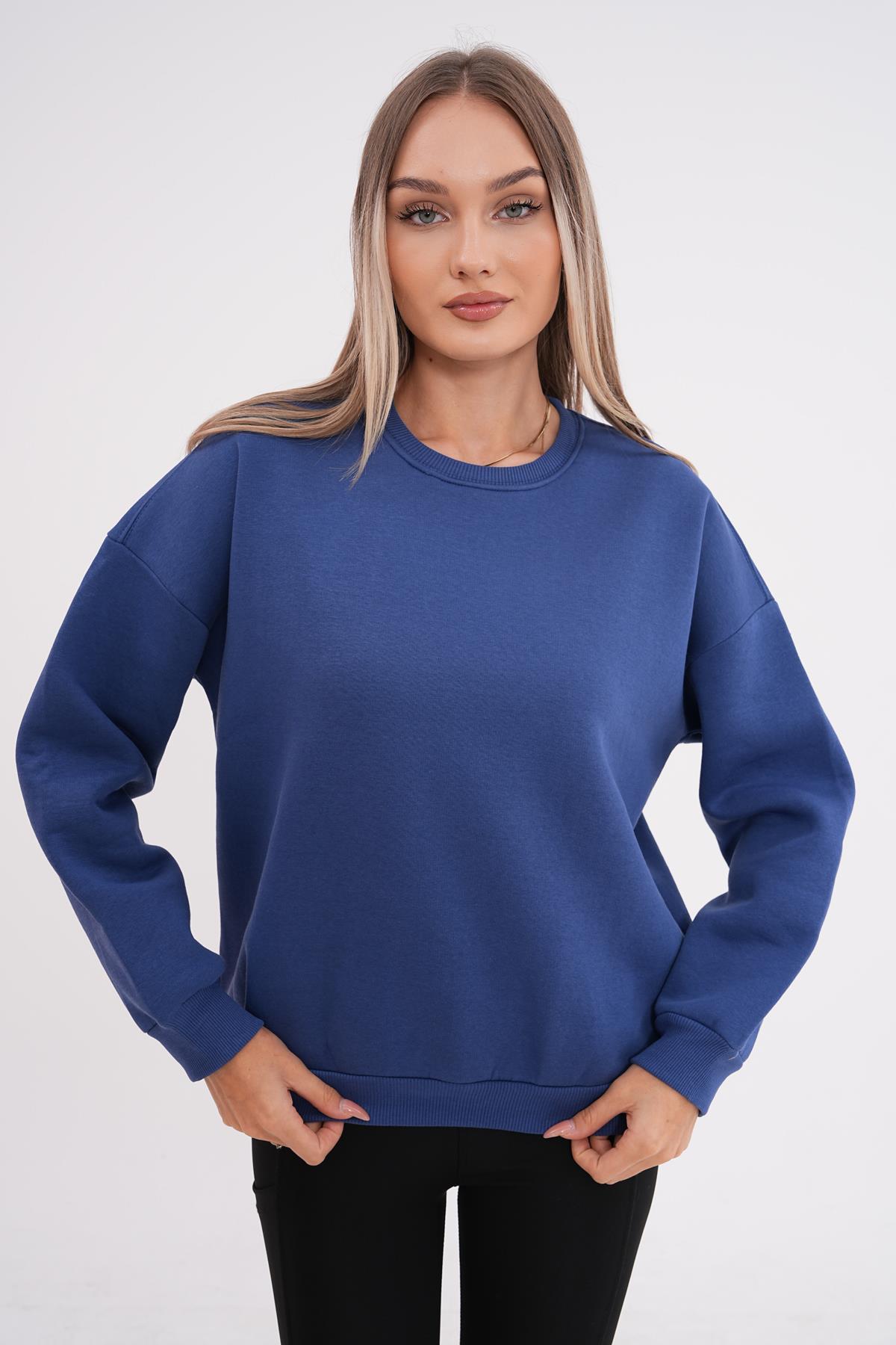 Kadın Bisiklet Yaka Üç İplik Oversize Sweatshirt 245075 -
