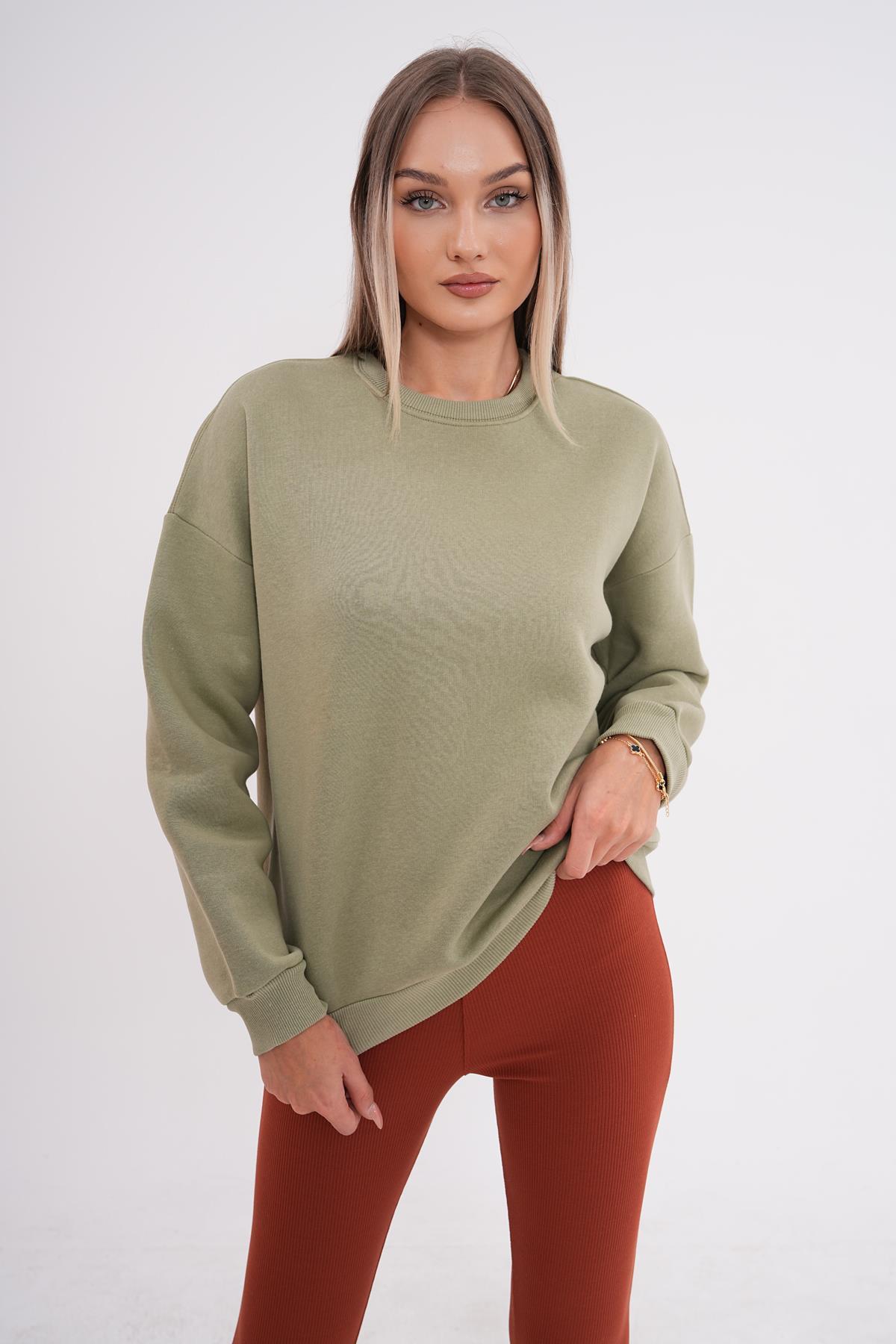 Kadın Bisiklet Yaka Üç İplik Oversize Sweatshirt 245075 -