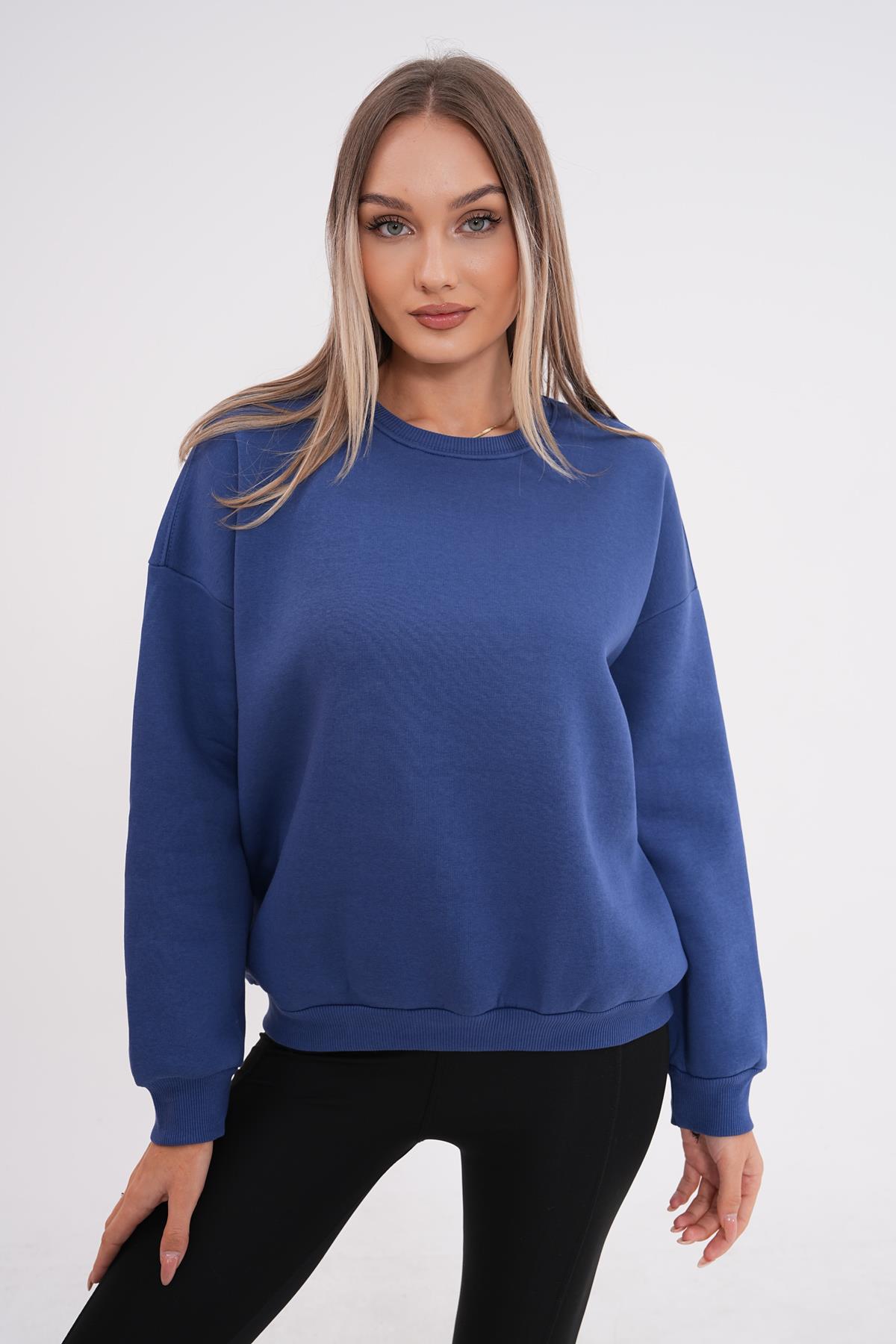 Kadın Bisiklet Yaka Üç İplik Oversize Sweatshirt 245075 -