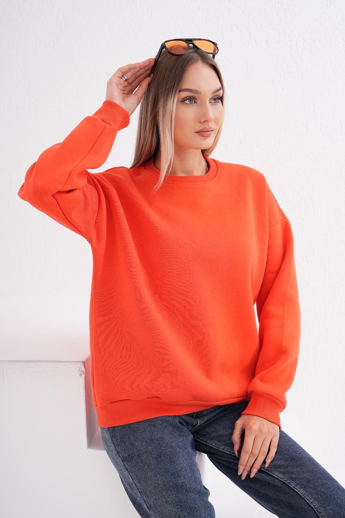 Kadın Bisiklet Yaka Üç İplik Oversize Sweatshirt 245075 -