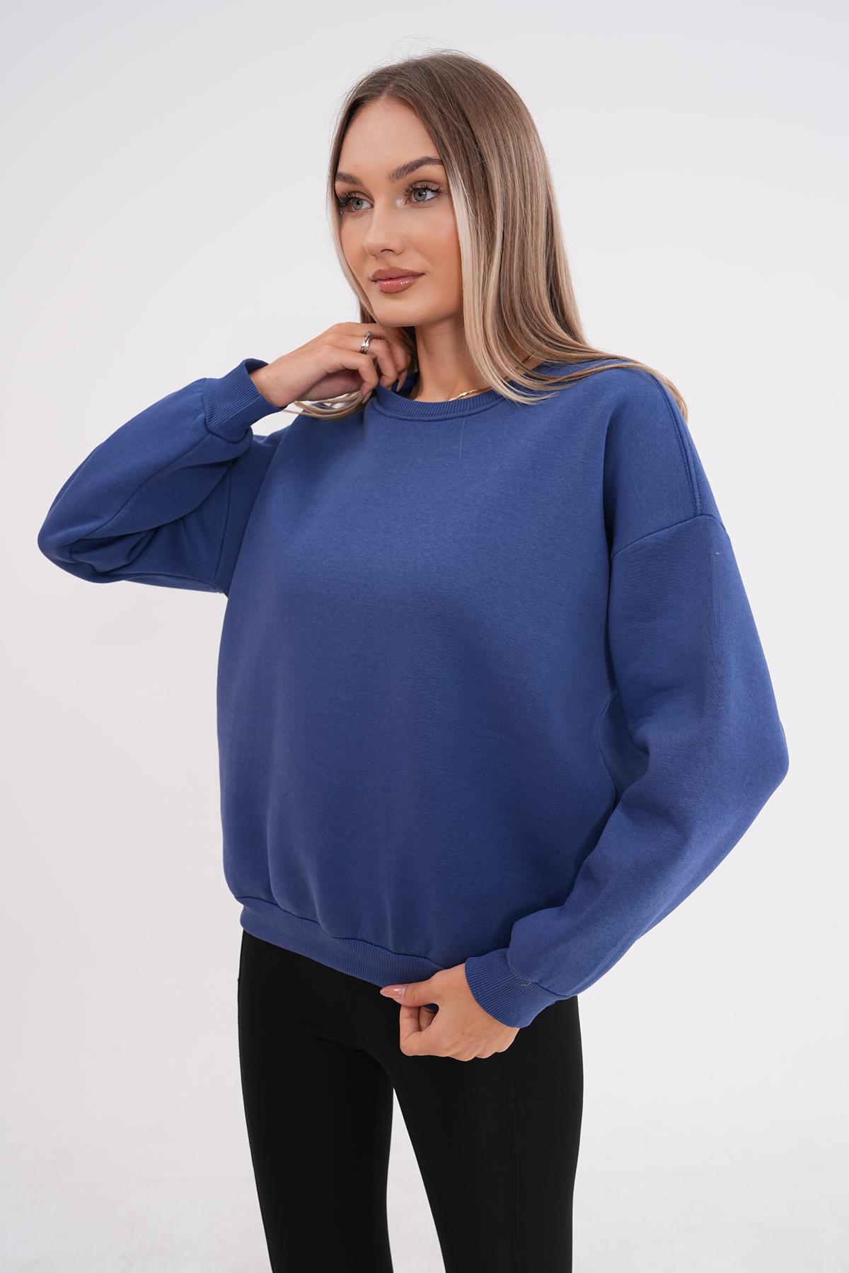 Kadın Bisiklet Yaka Üç İplik Oversize Sweatshirt 245075 -