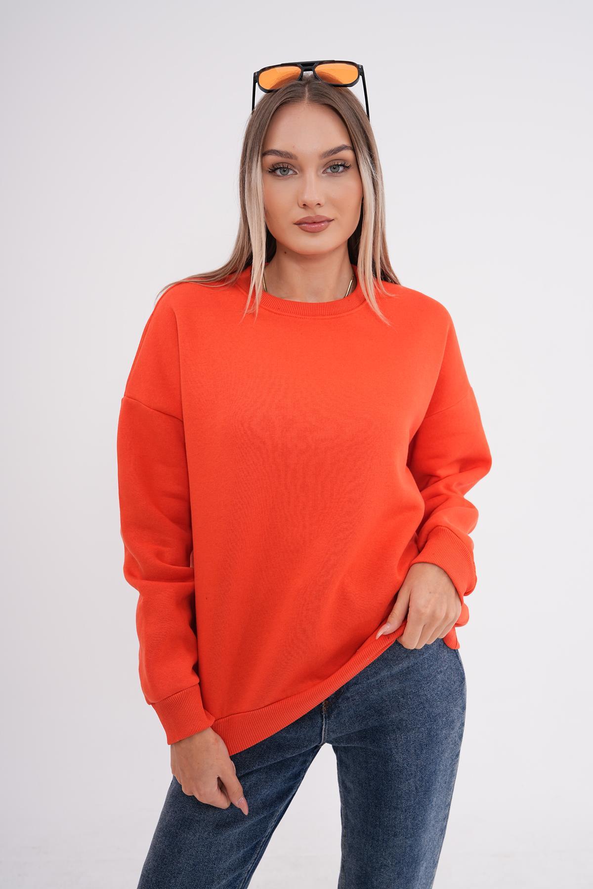 Kadın Bisiklet Yaka Üç İplik Oversize Sweatshirt 245075 -