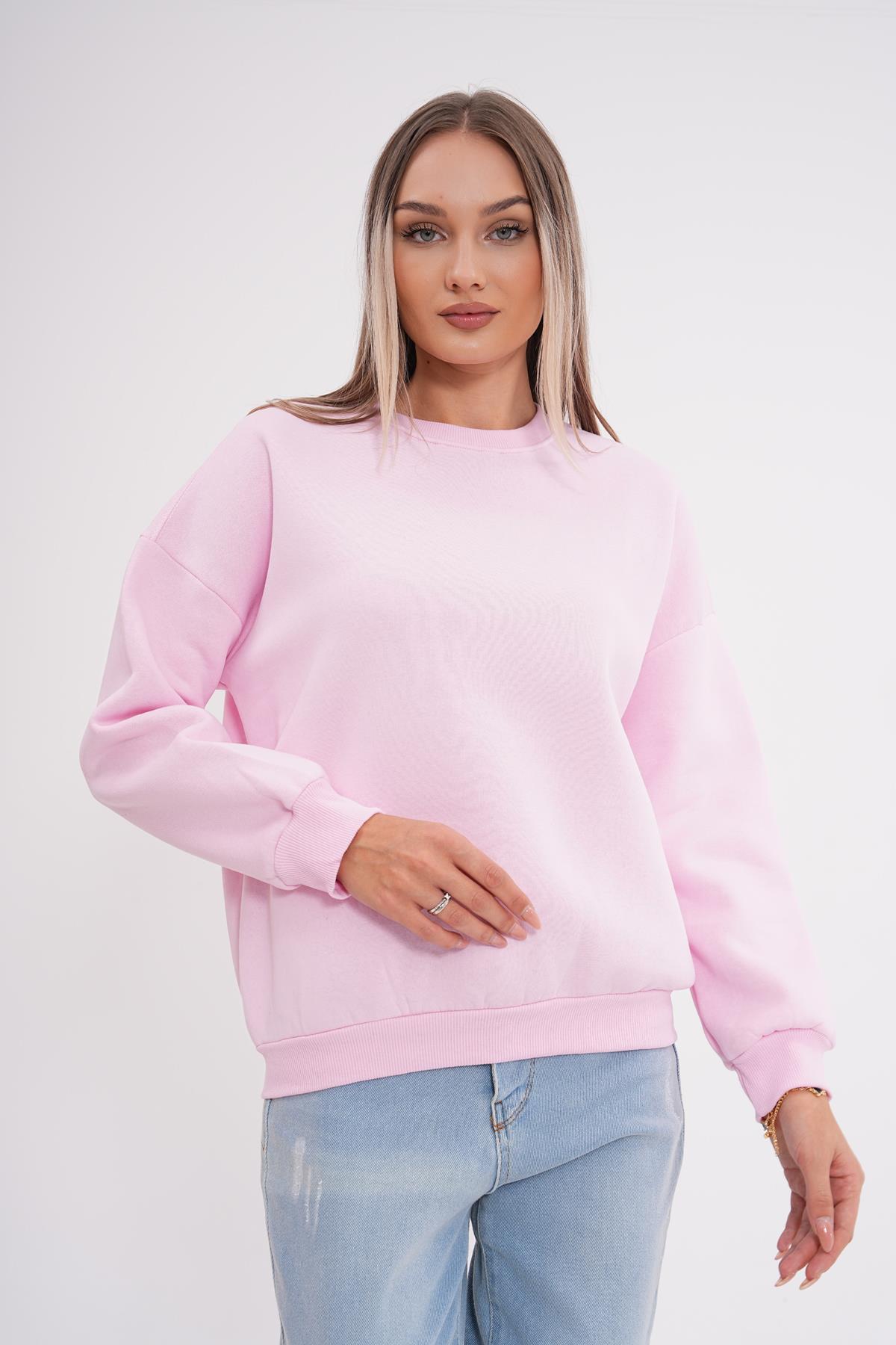 Kadın Bisiklet Yaka Üç İplik Oversize Sweatshirt 245075 -