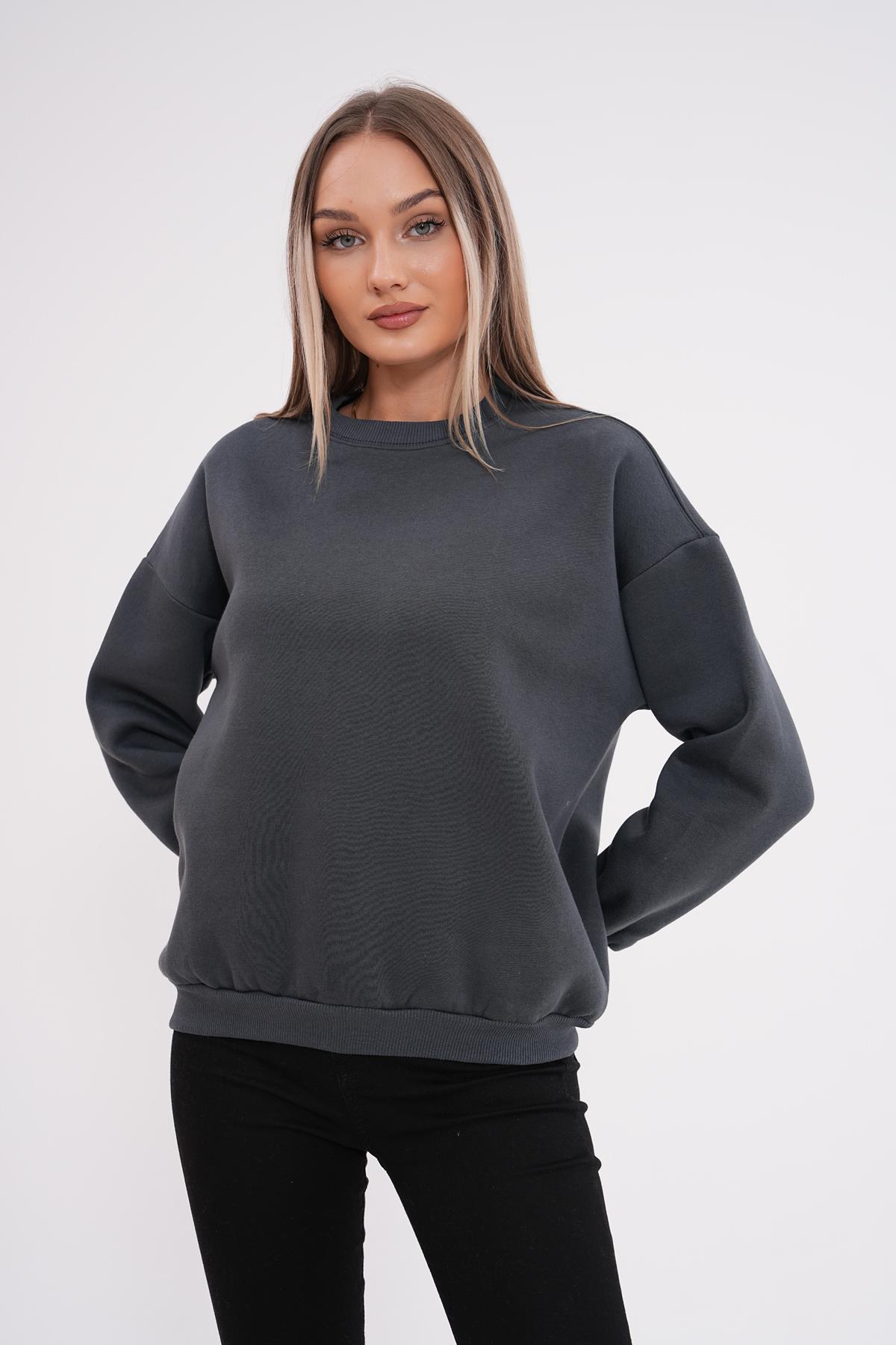 Kadın Bisiklet Yaka Üç İplik Oversize Sweatshirt 245075 -