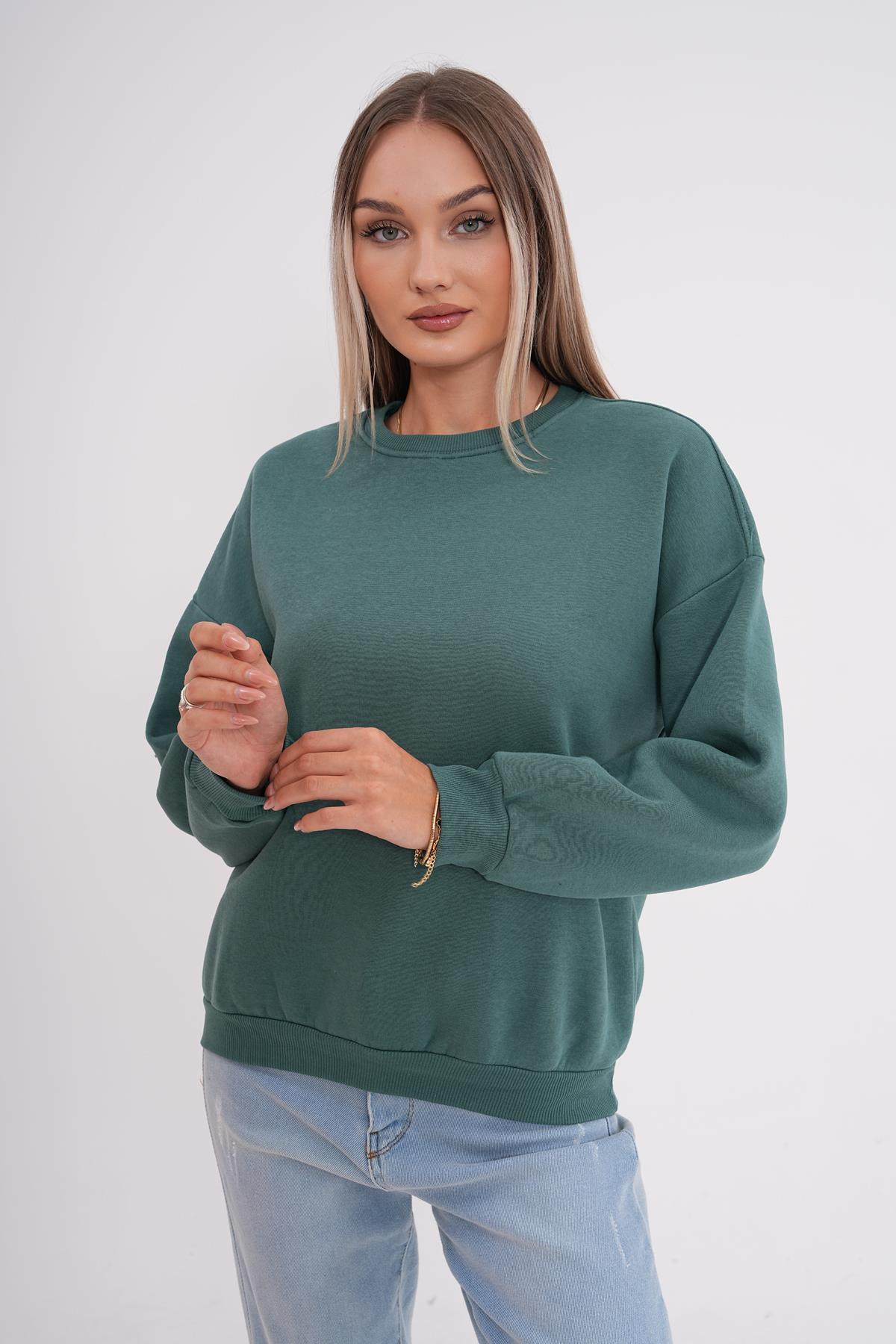 Kadın Bisiklet Yaka Üç İplik Oversize Sweatshirt 245075 -
