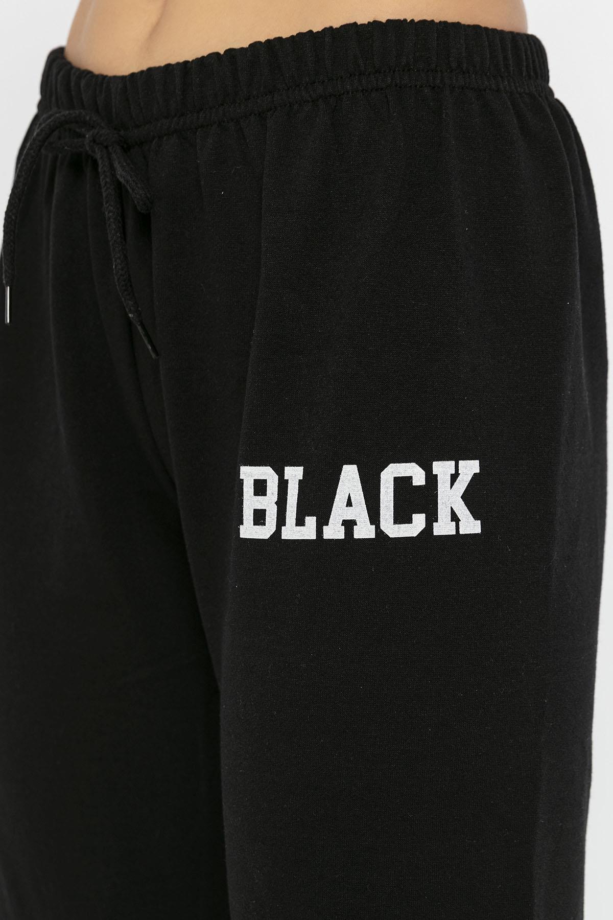 Kadın Black Yazılı Beli Paçası Lastikli Tek Alt Eşofman