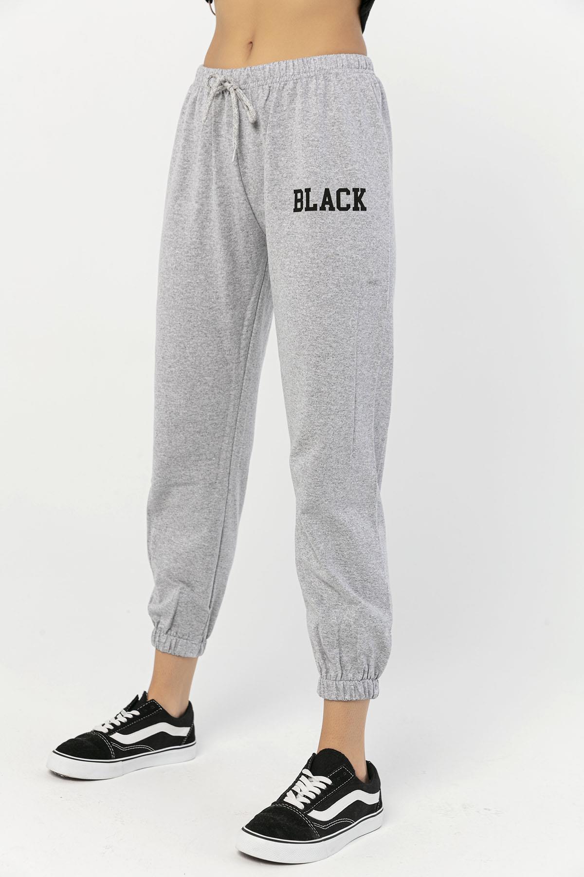 Kadın Black Yazılı Beli Paçası Lastikli Tek Alt Eşofman