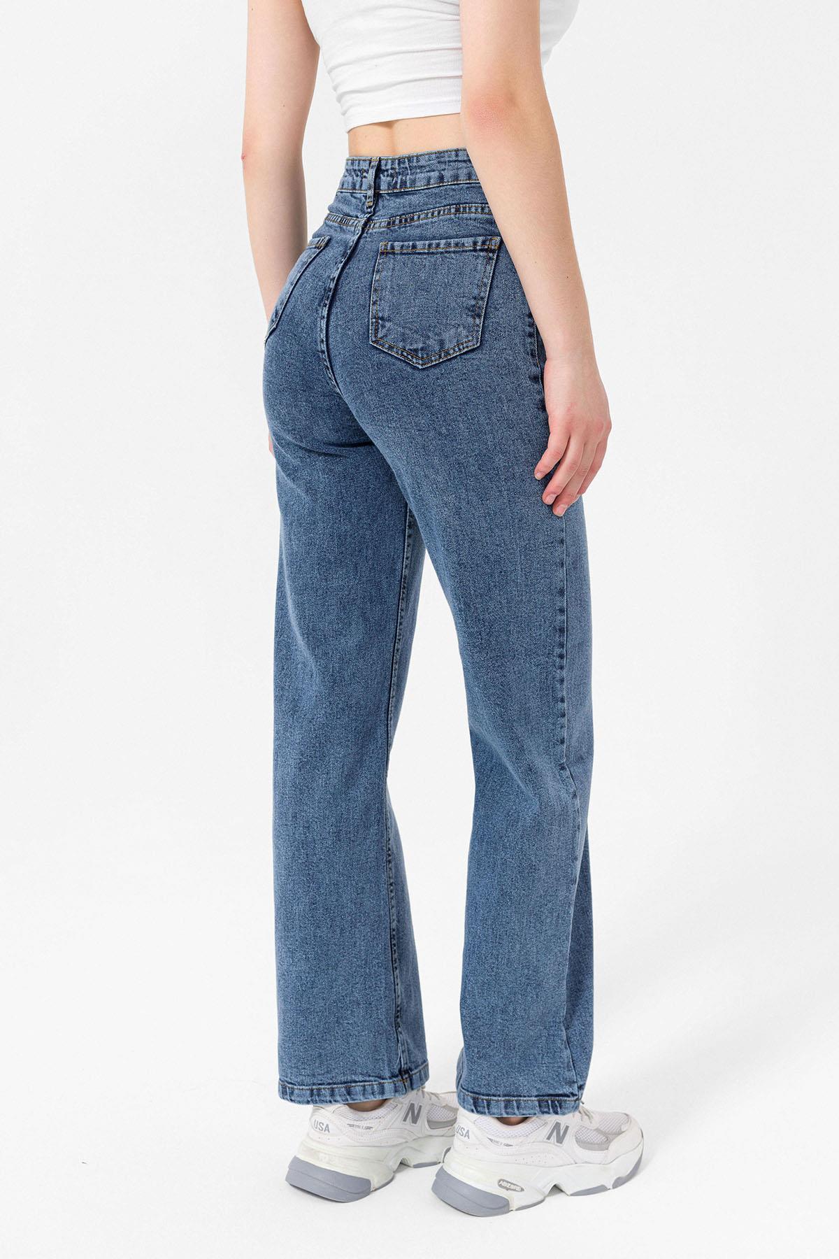 Kadın Bol Paça Mom Jean Pantolon