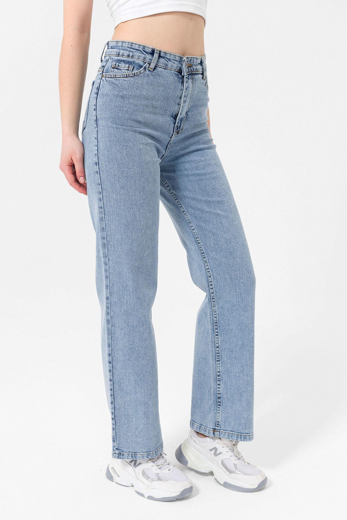Kadın Bol Paça Mom Jean Pantolon