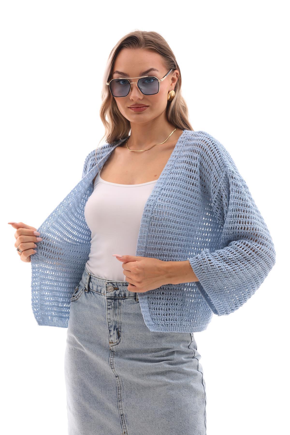 Kadın Desenli Önü Açık Örme Kısa Hırka 245065 -