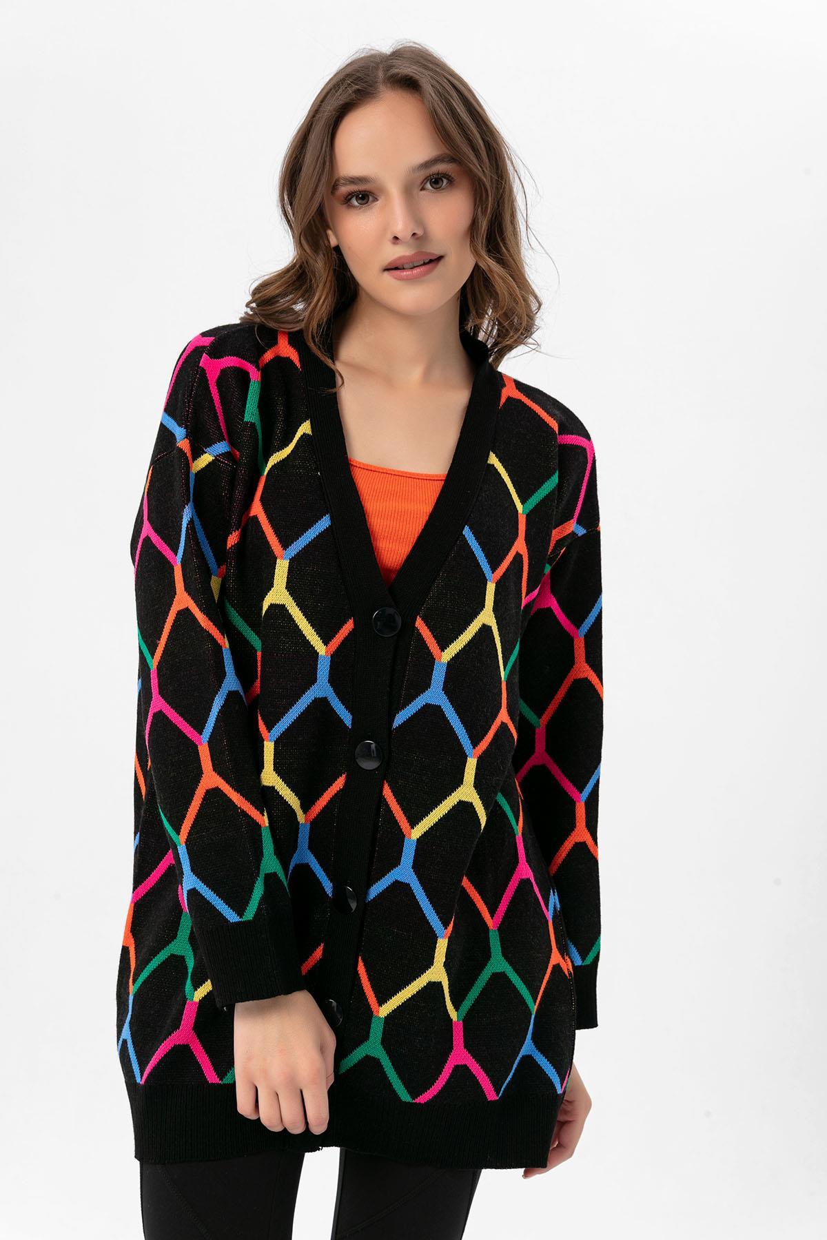 Kadın Desenli Oversize Hırka 235021 -