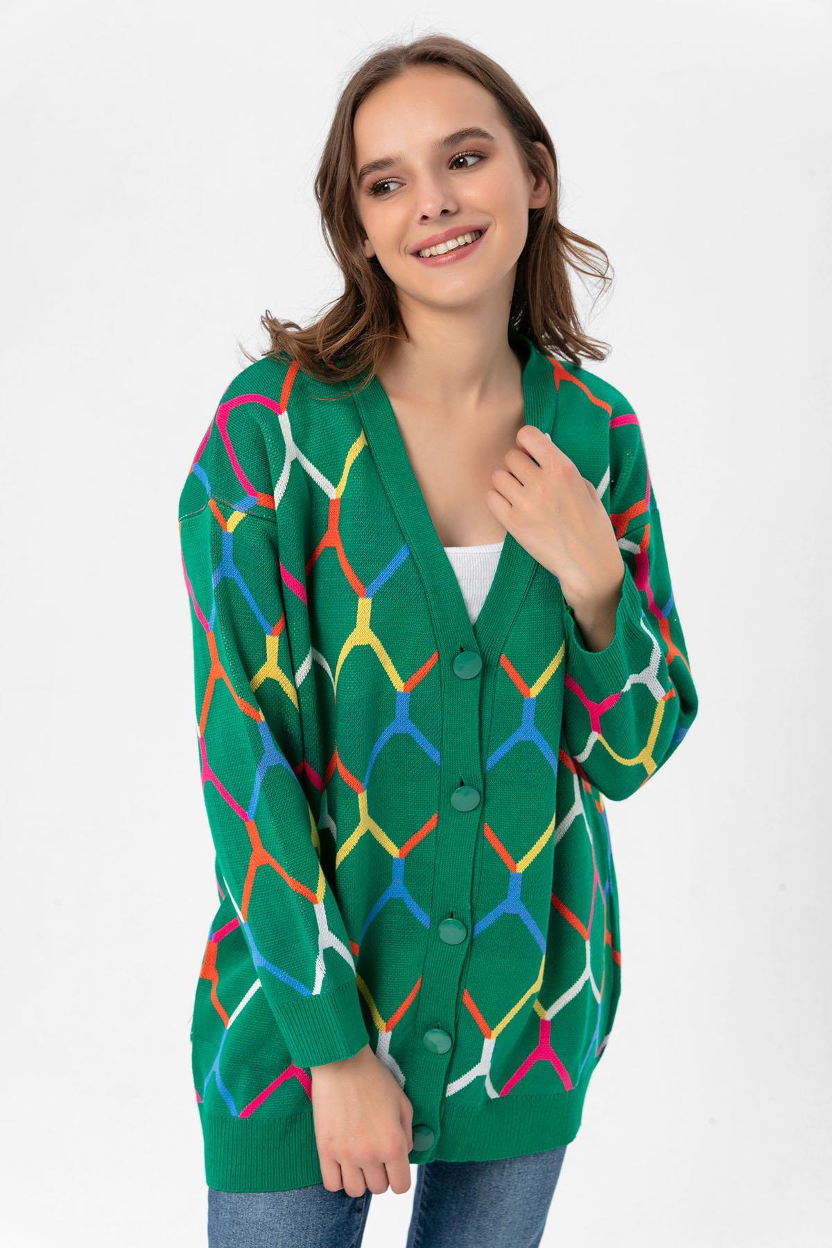 Kadın Desenli Oversize Hırka 235021 -