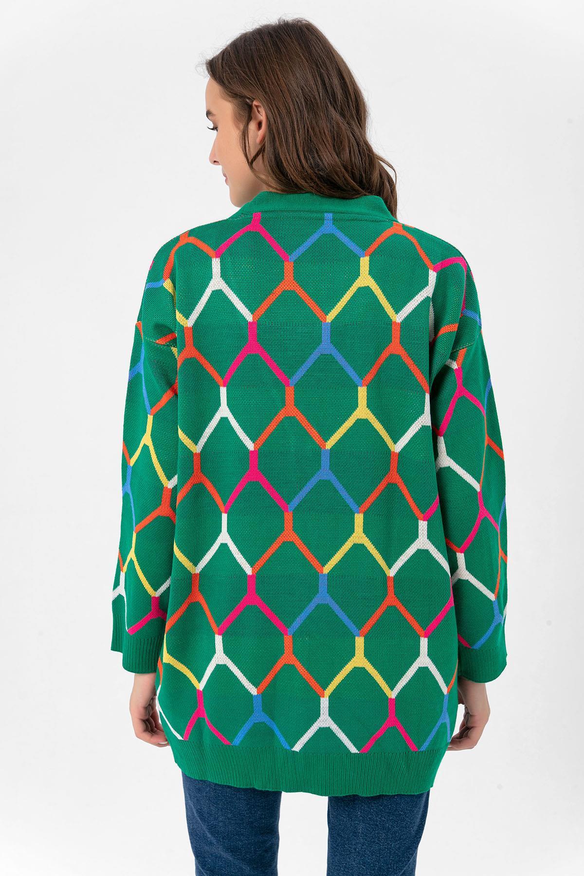 Kadın Desenli Oversize Hırka 235021 -