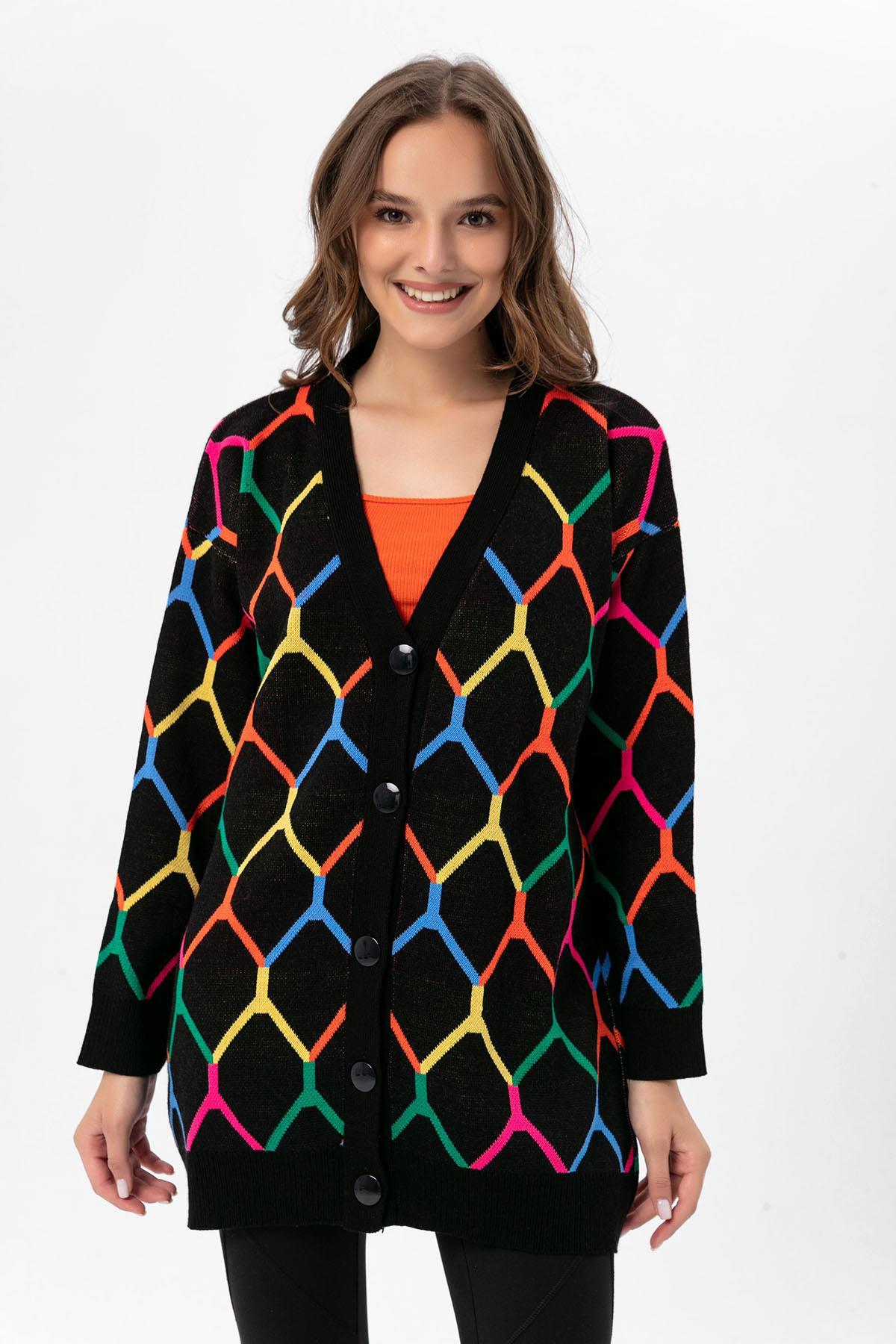 Kadın Desenli Oversize Hırka 235021 -