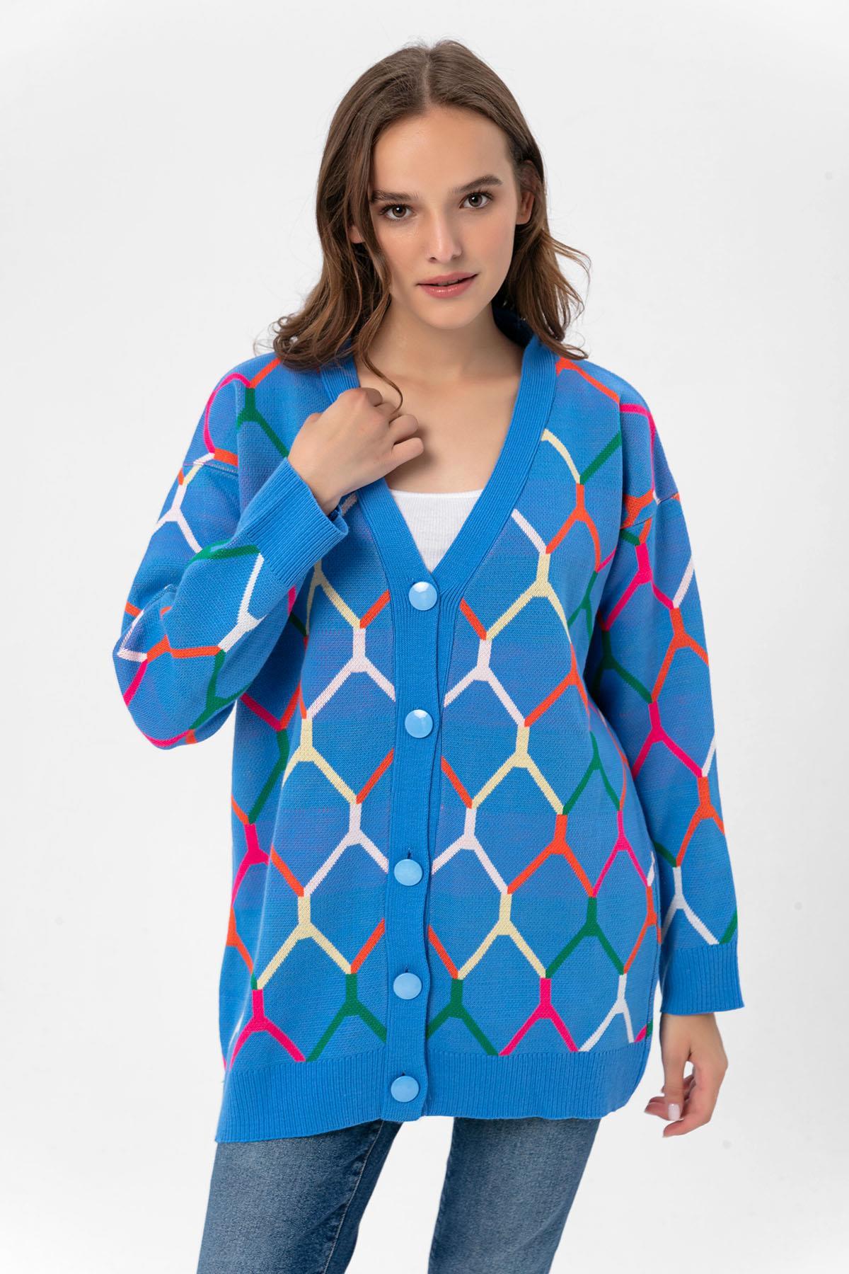 Kadın Desenli Oversize Hırka 235021 -