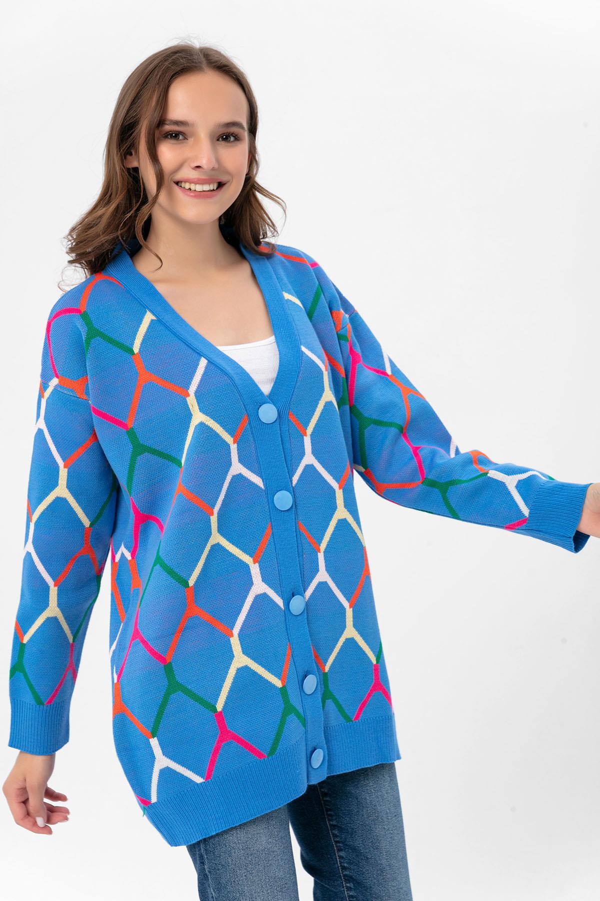 Kadın Desenli Oversize Hırka 235021 -