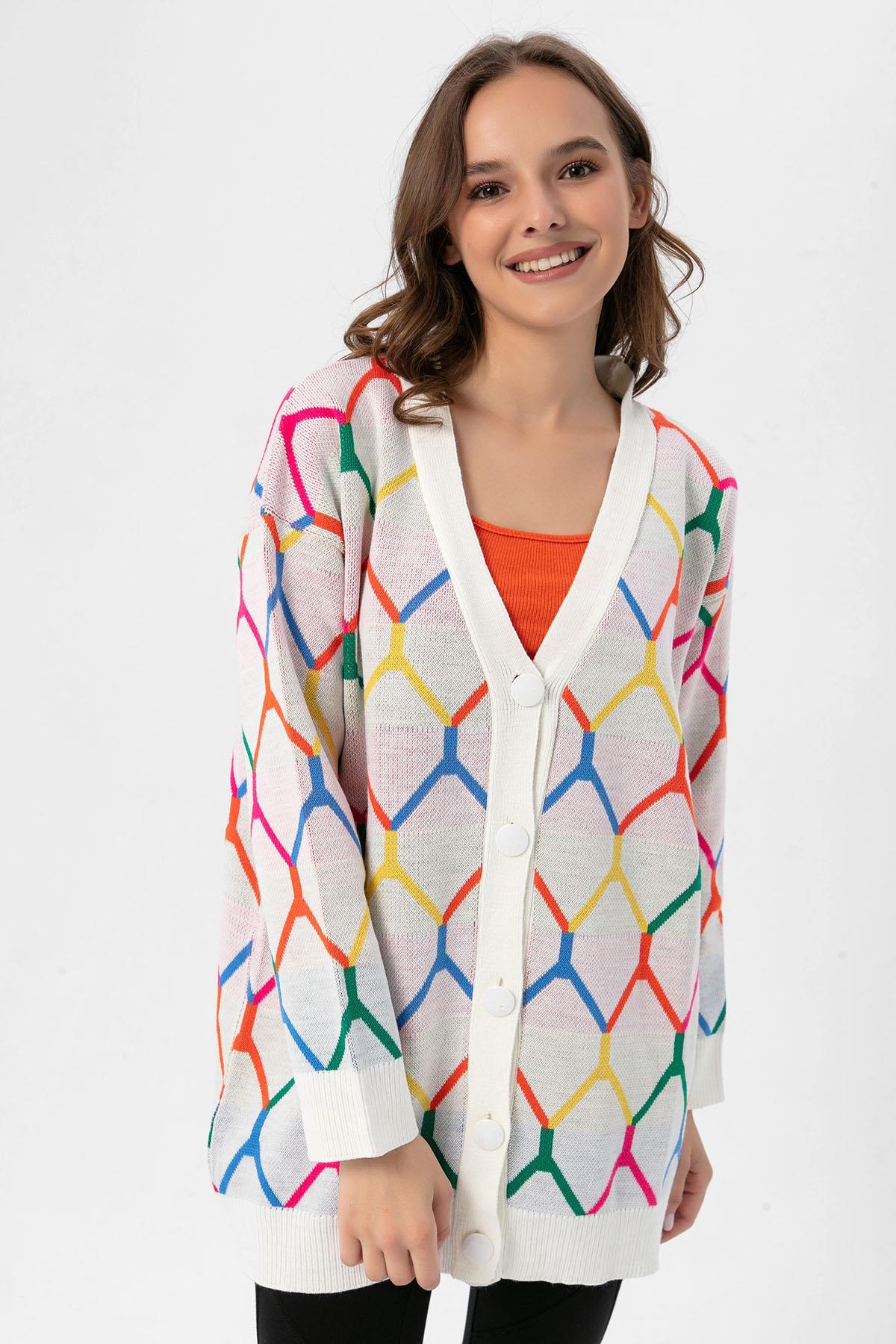 Kadın Desenli Oversize Hırka 235021 -