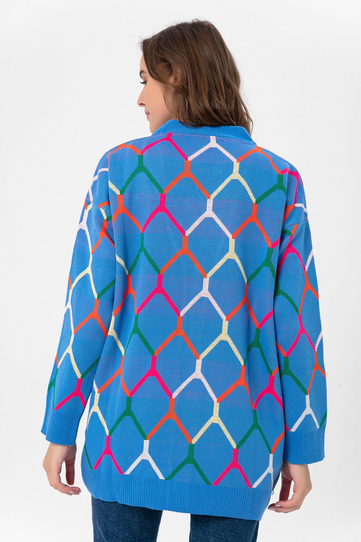 Kadın Desenli Oversize Hırka 235021 -
