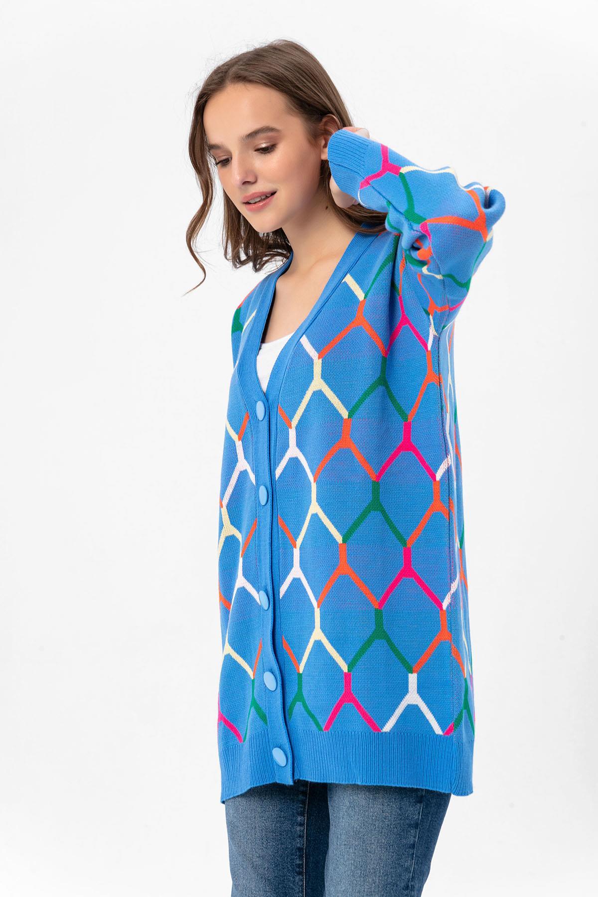 Kadın Desenli Oversize Hırka 235021 -