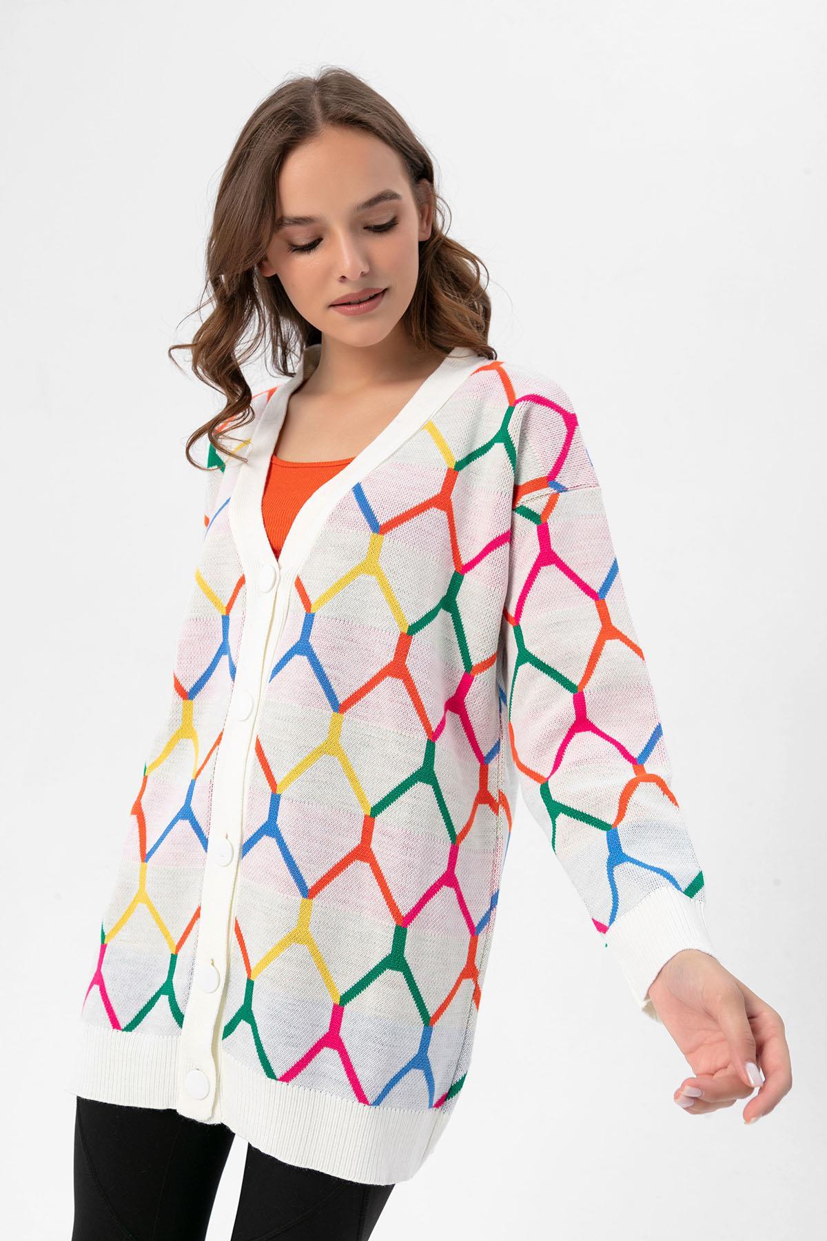 Kadın Desenli Oversize Hırka 235021 -
