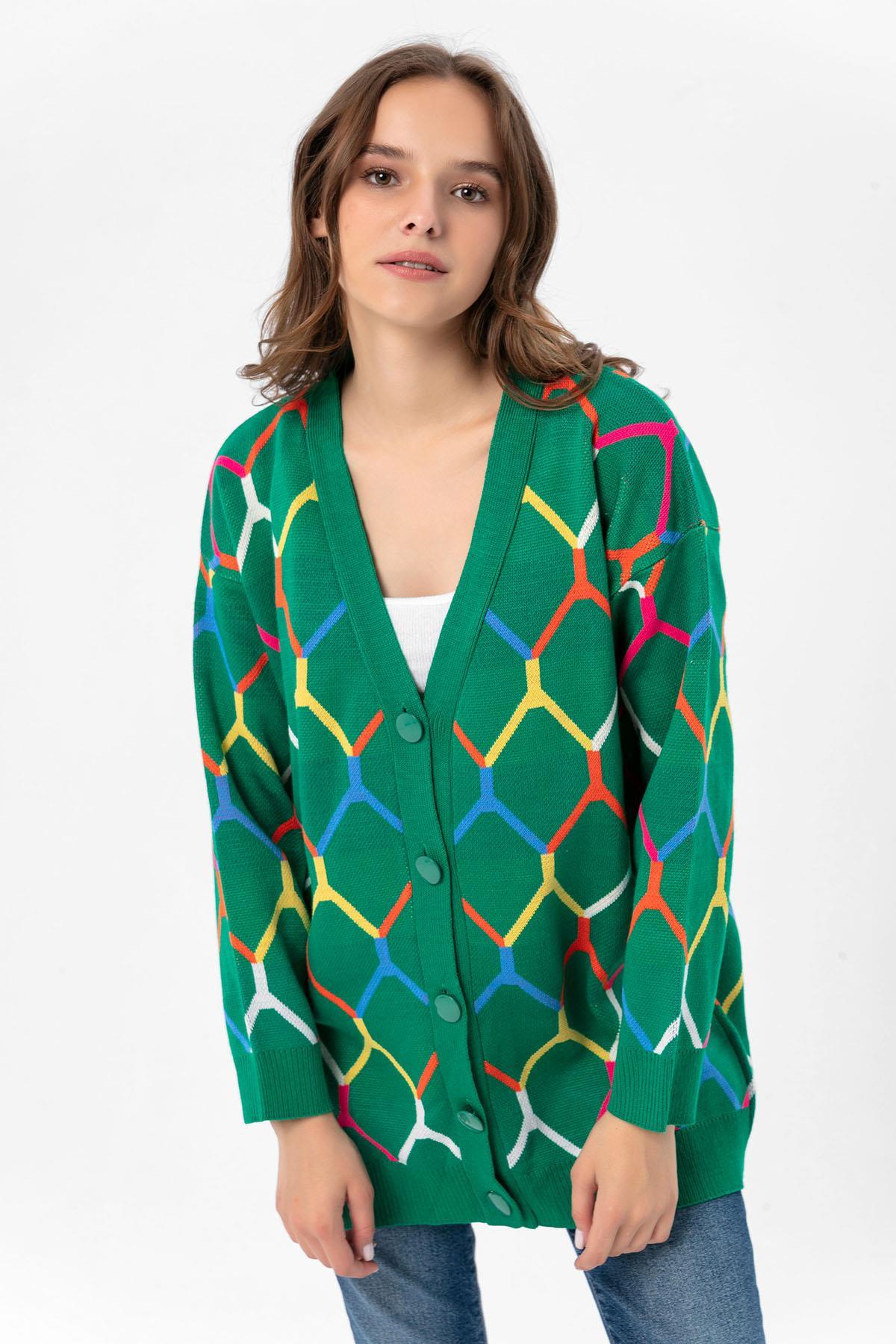 Kadın Desenli Oversize Hırka 235021 -