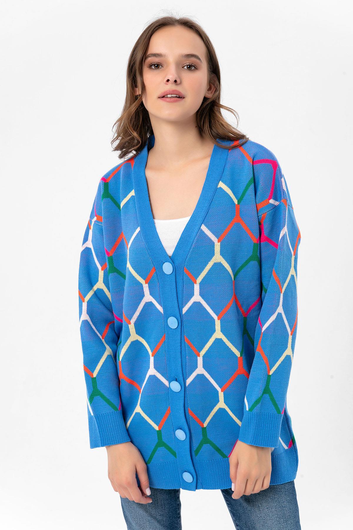 Kadın Desenli Oversize Hırka 235021 -