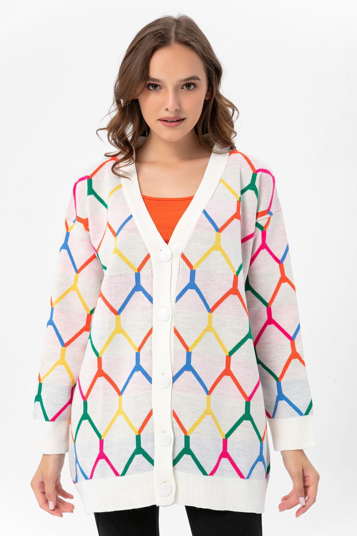 Kadın Desenli Oversize Hırka 235021 -