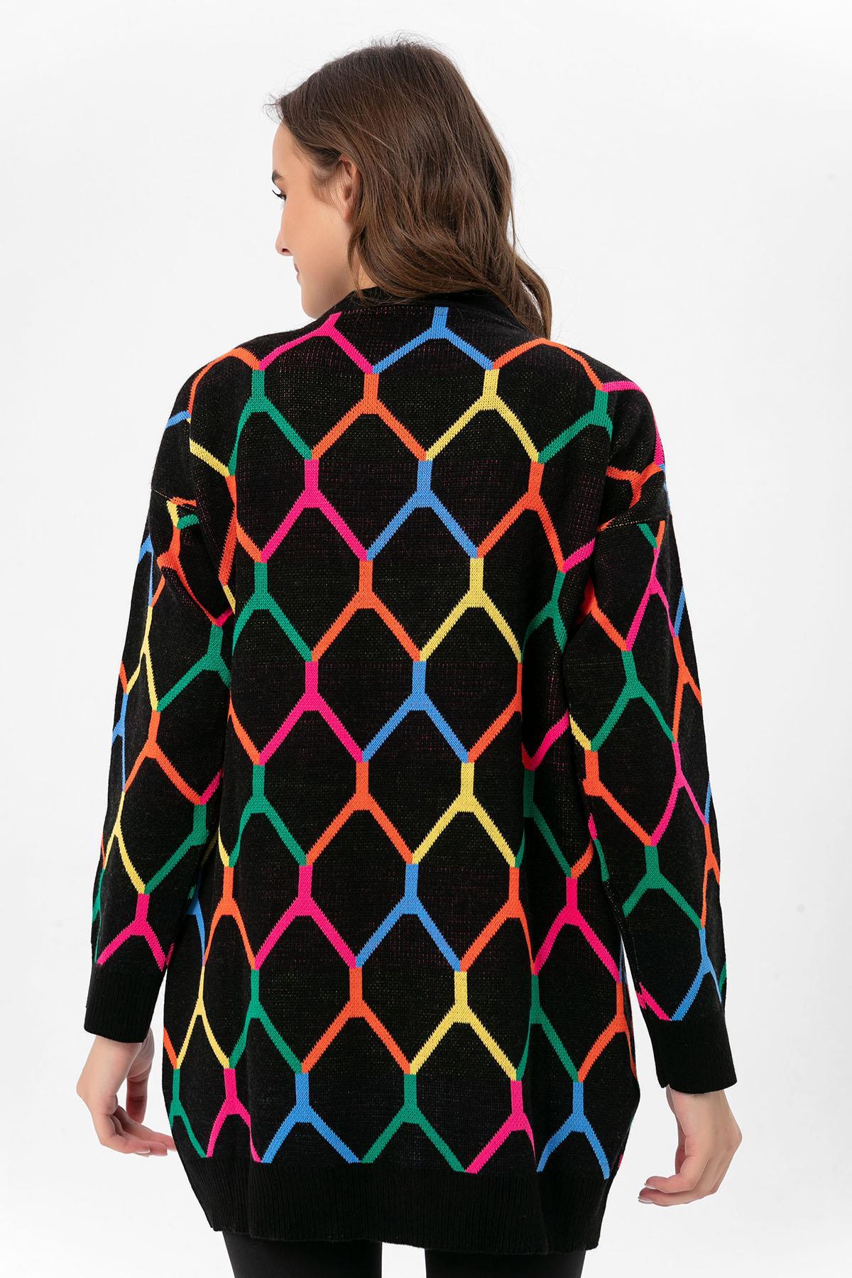 Kadın Desenli Oversize Hırka 235021 -
