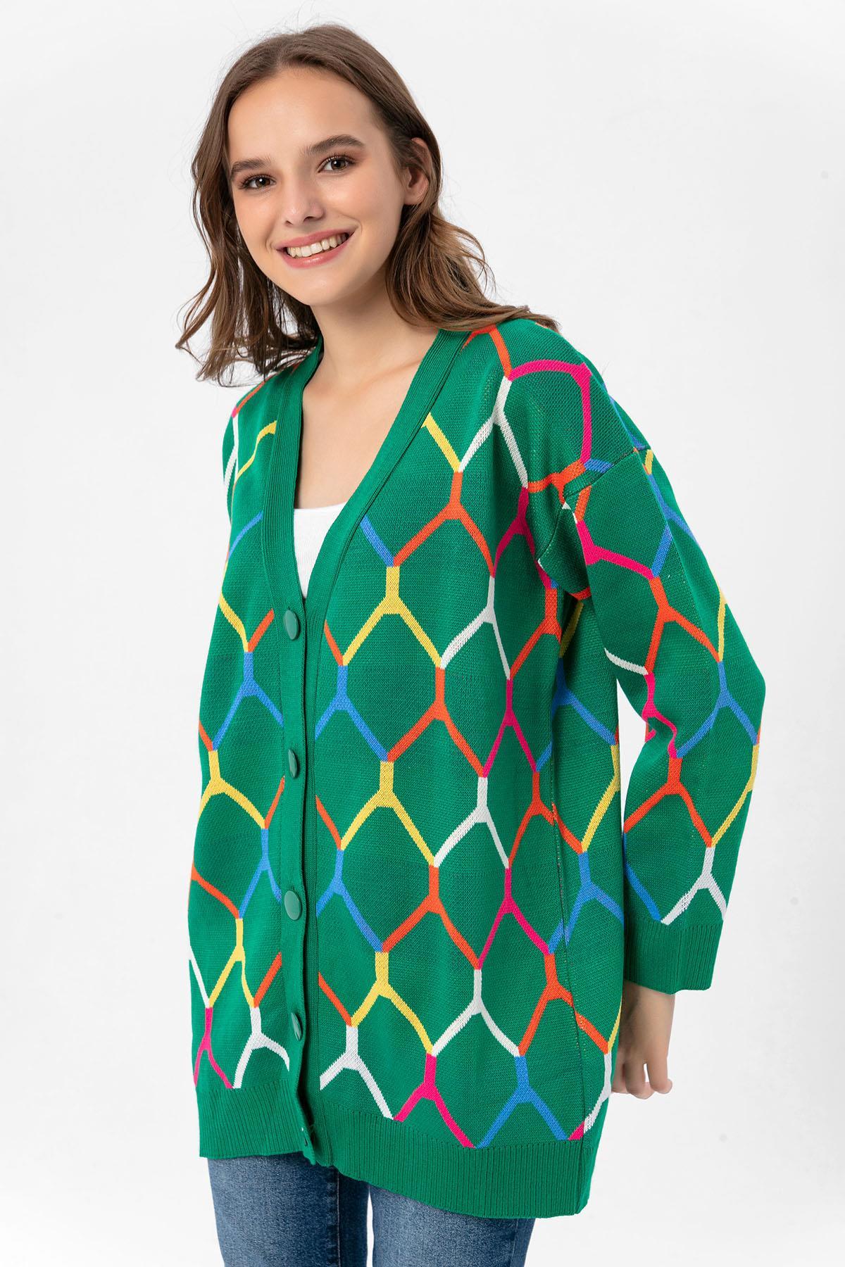 Kadın Desenli Oversize Hırka 235021 -